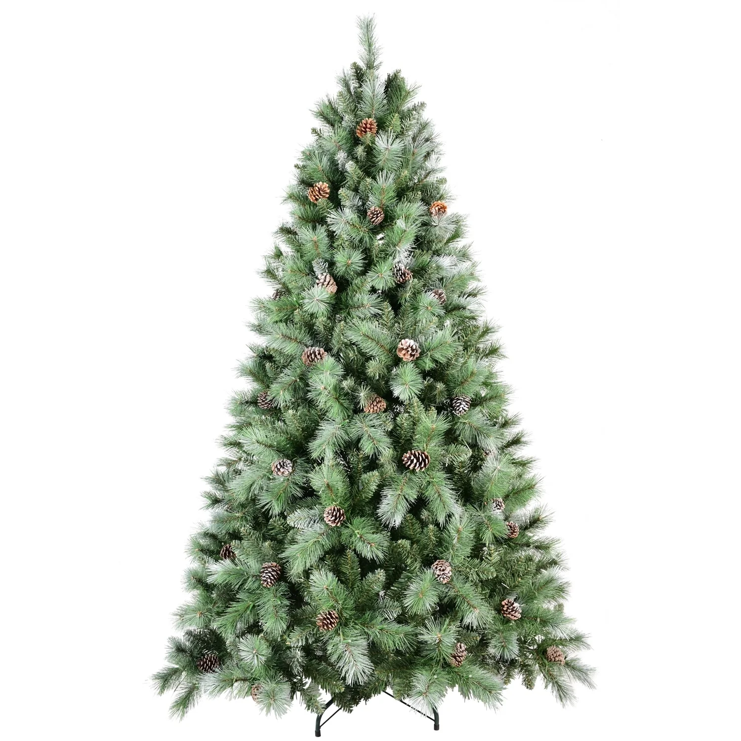Premium 7.5FT Pre-Decorated Scotch Pine Christmas Tree with Frosted Branches and Natural Pine Cones, 450 LED Lights