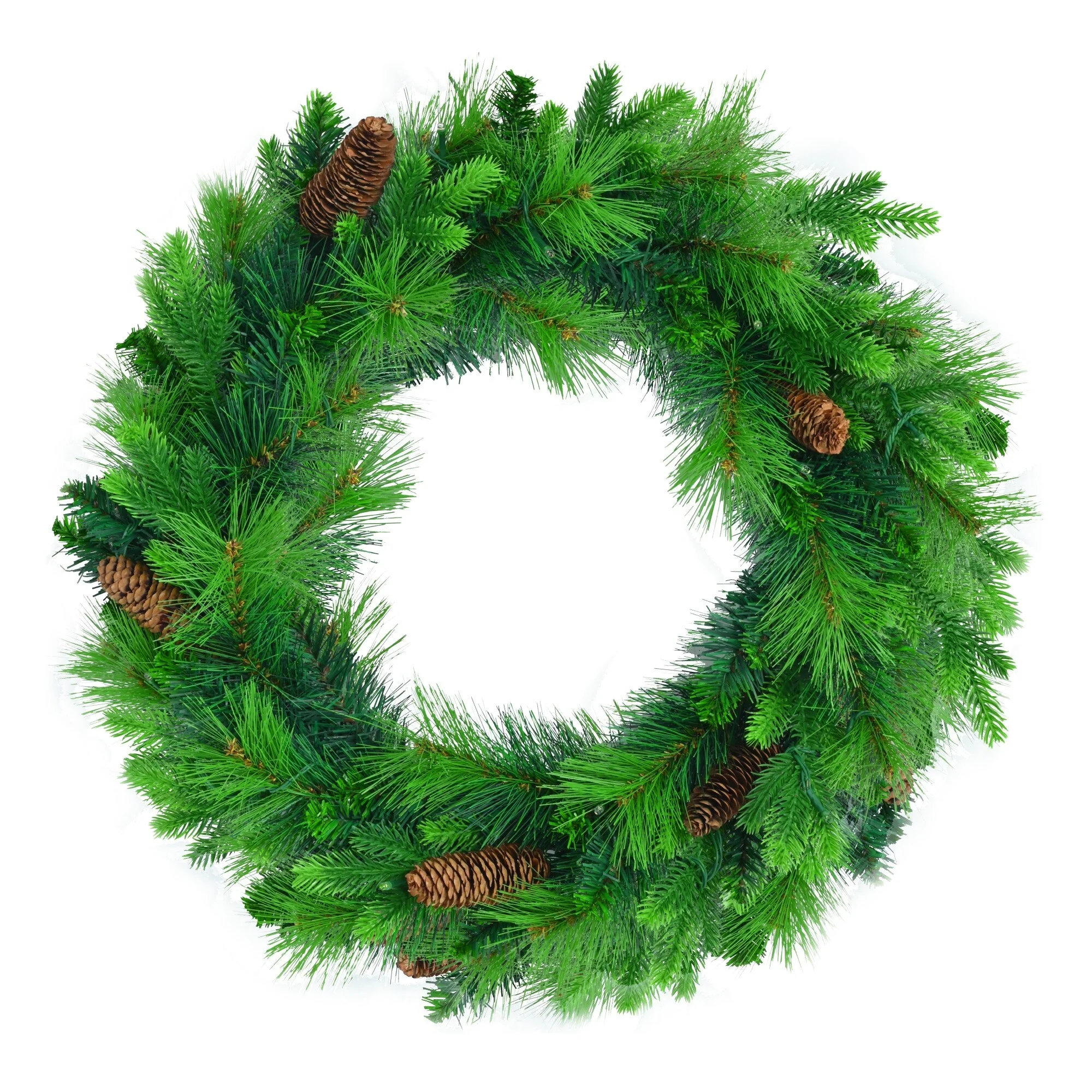 6FT Artificial Grass Green Christmas Tree Set, Pre-Lit with 430 LED Lights, Pine Cones, Wreath & Garland, Ideal for Home