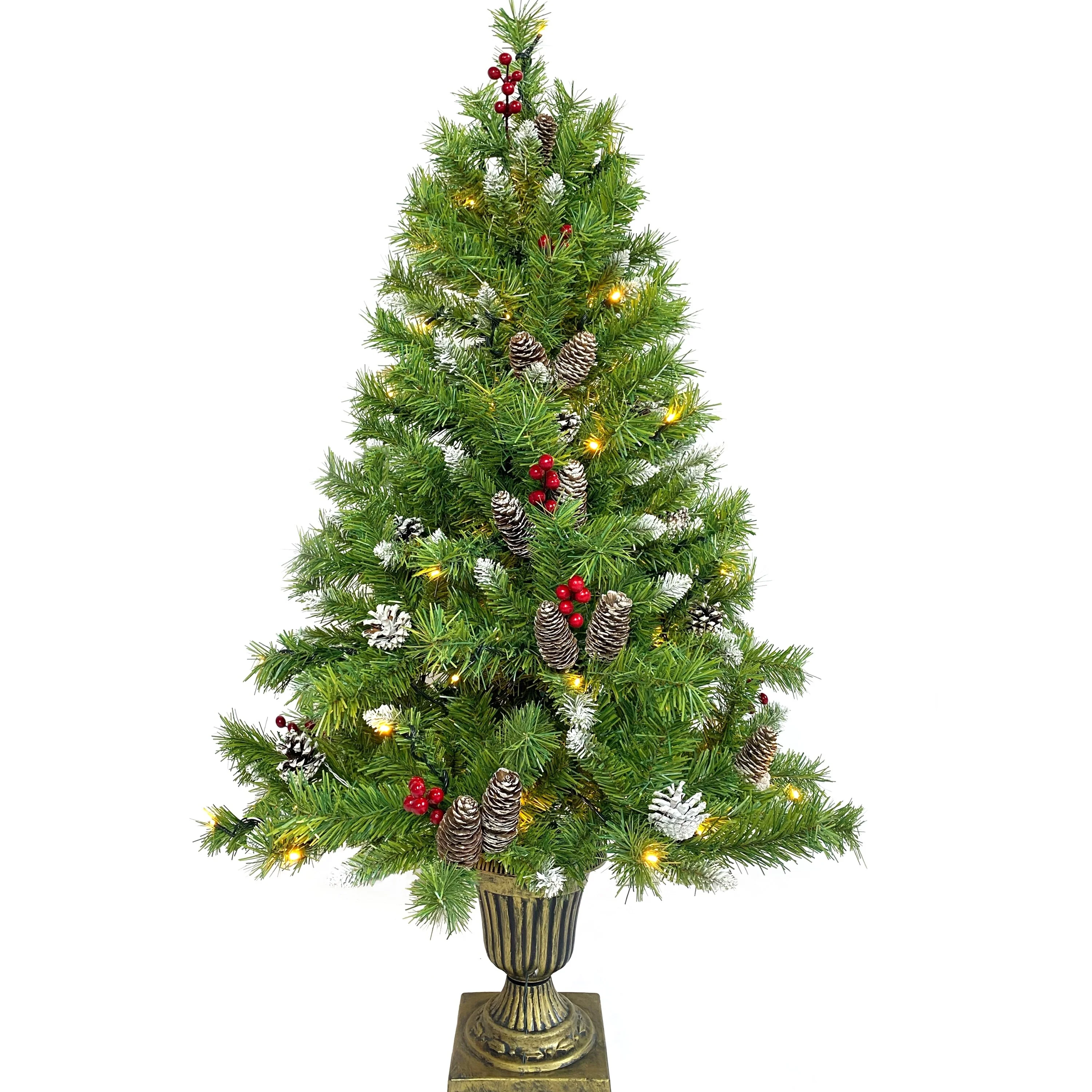 Pre-Lit 4-Piece Holiday Christmas Set - Entrance Trees, Garland, and Wreath with 340 Warm LEDs