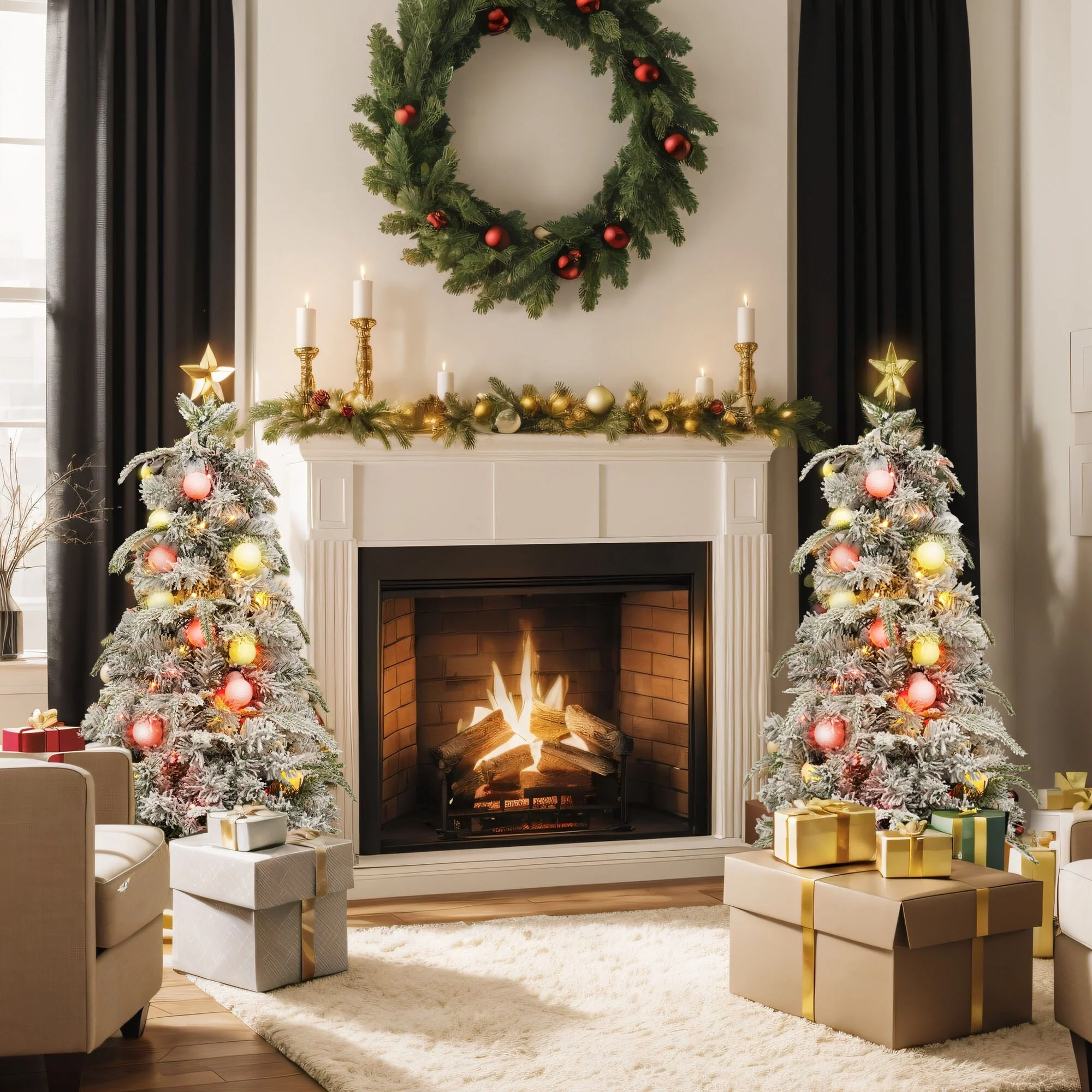 Set of 2 Lighted 3ft Candy Christmas Trees with Warm White LED Lights