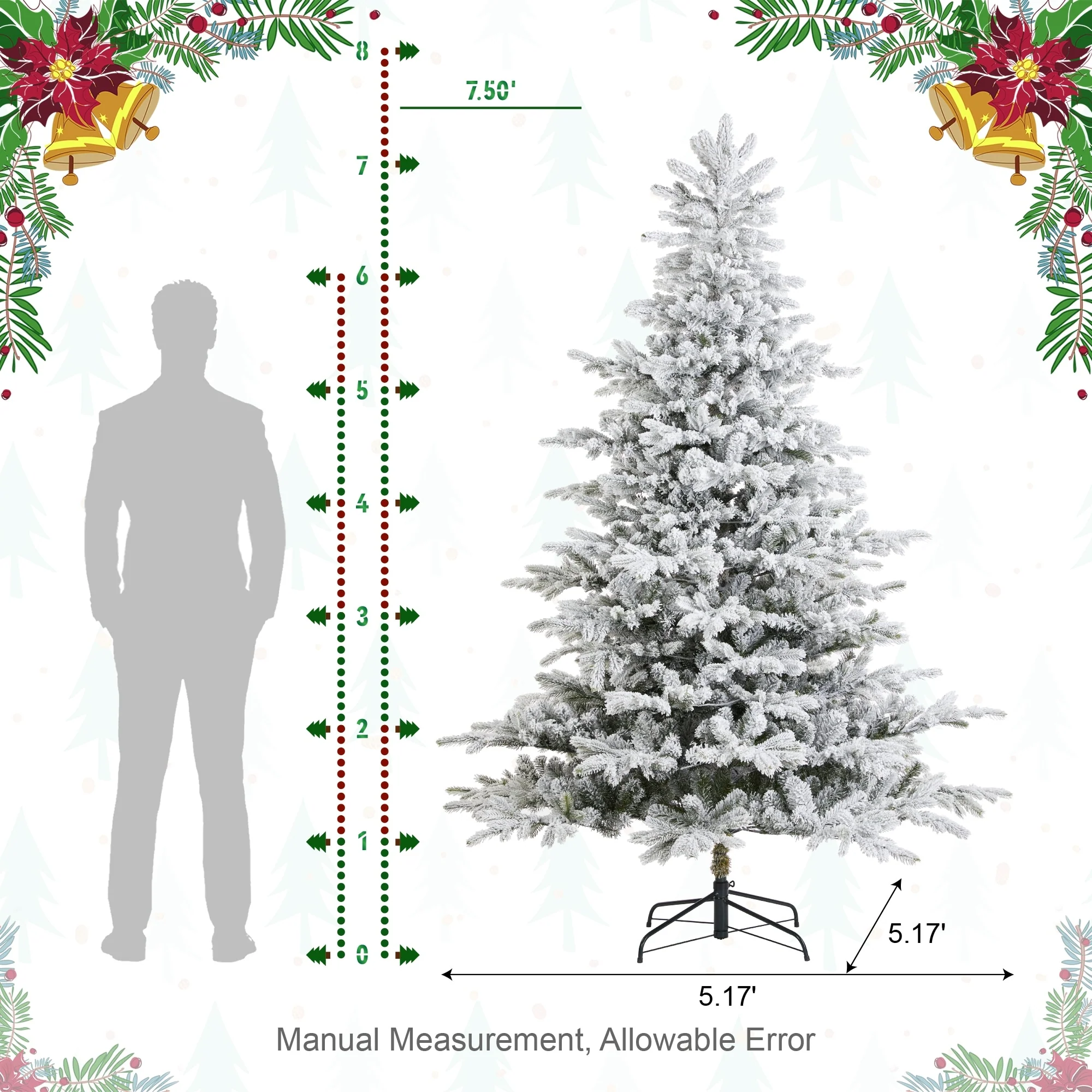 Glitzhome 7.5ft/9ft Pre-Lit Flocked Full Fir Artificial Christmas Trees with Foot Pedal