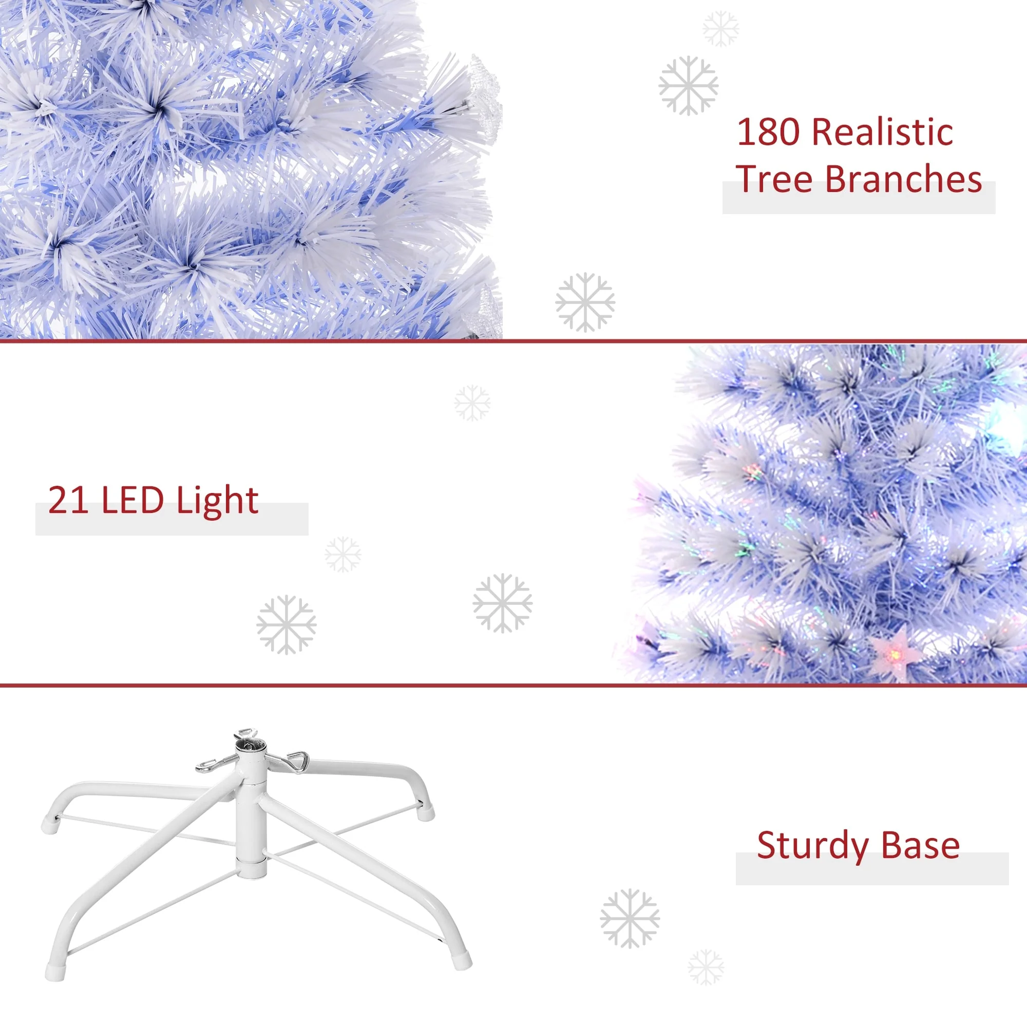 5' Tall White Douglas Fir Artificial Christmas Tree with Fiber Optics & LED Star Top, Easy Assembly & Storage