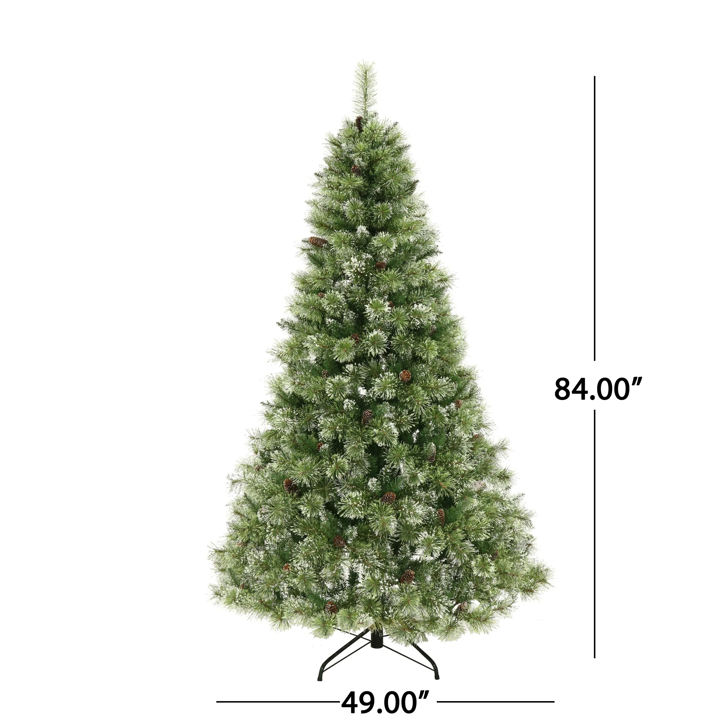 7.5' Bristle Mixed Hinged Christmas Tree with Snow, Pine Cones, and 750 LED Lights