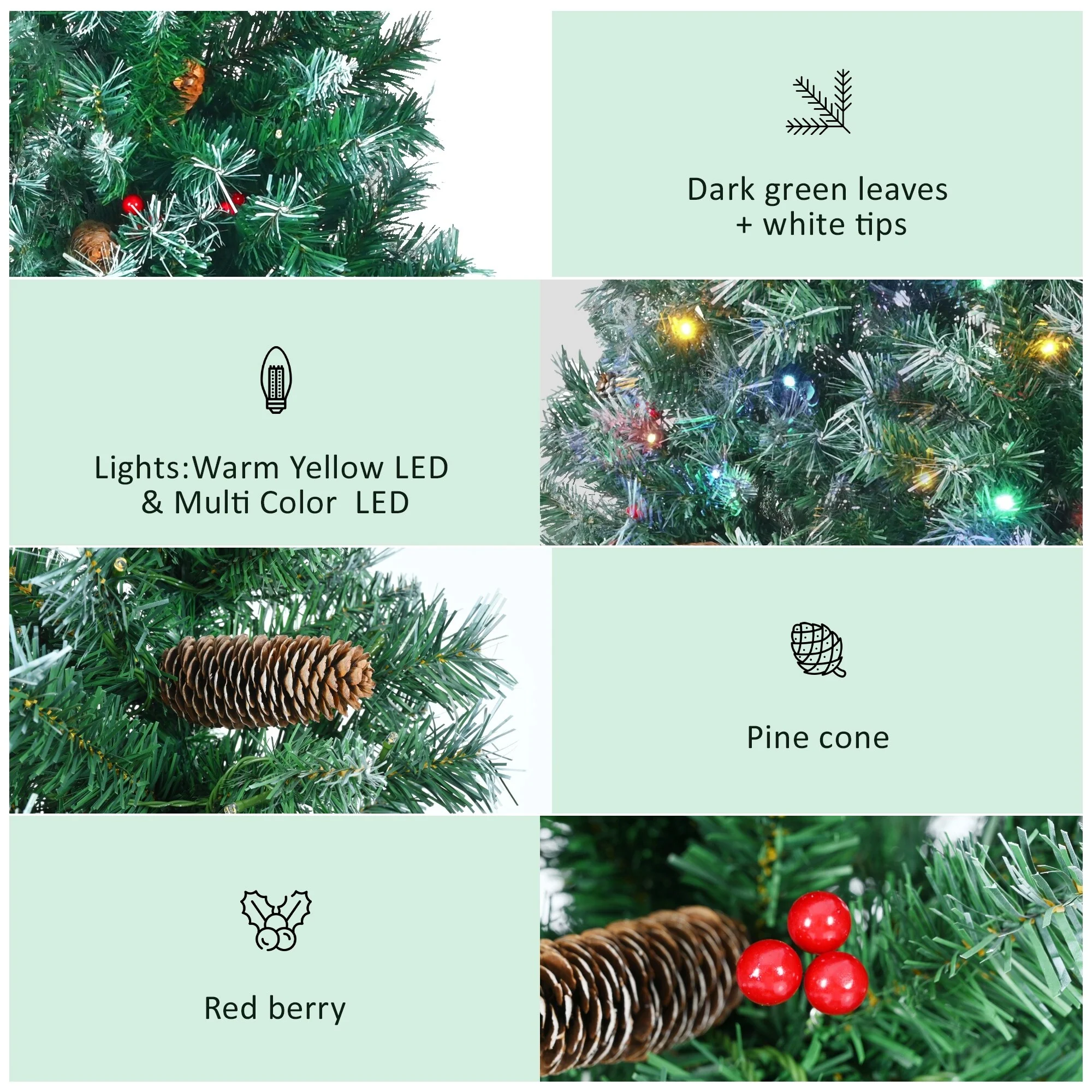 Pre-Lit 6FT Xmas Tree Set with Garland, Wreath and 11 Lighting Modes