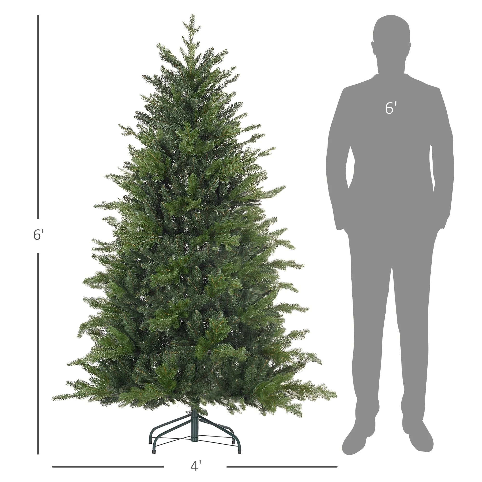 Full 6ft Artificial Christmas Tree, 1821 Tips, Quick Setup with Hinged Branches and Stable Metal Base, Holiday Decor Essential