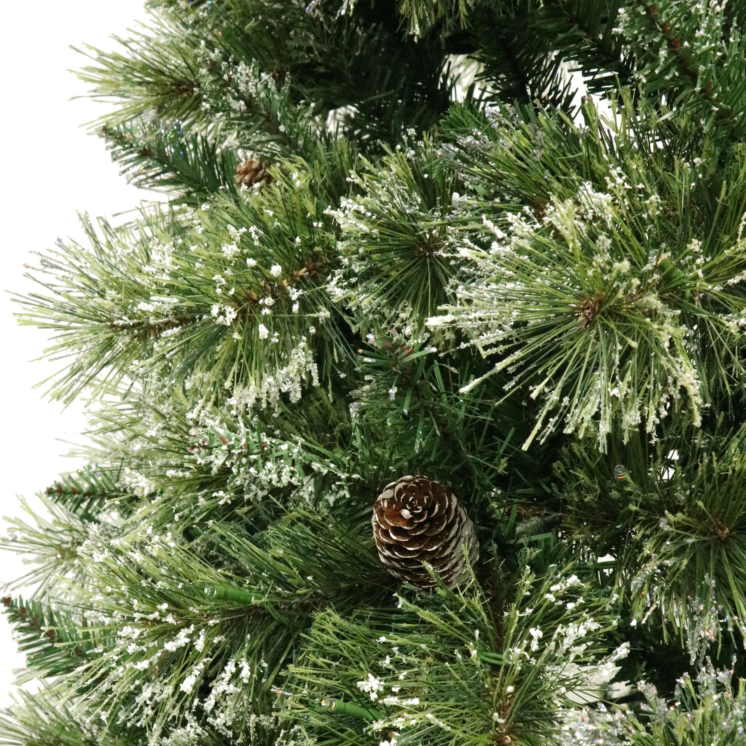 7.5' Bristle Mixed Hinged Christmas Tree with Snow, Pine Cones, and 750 LED Lights