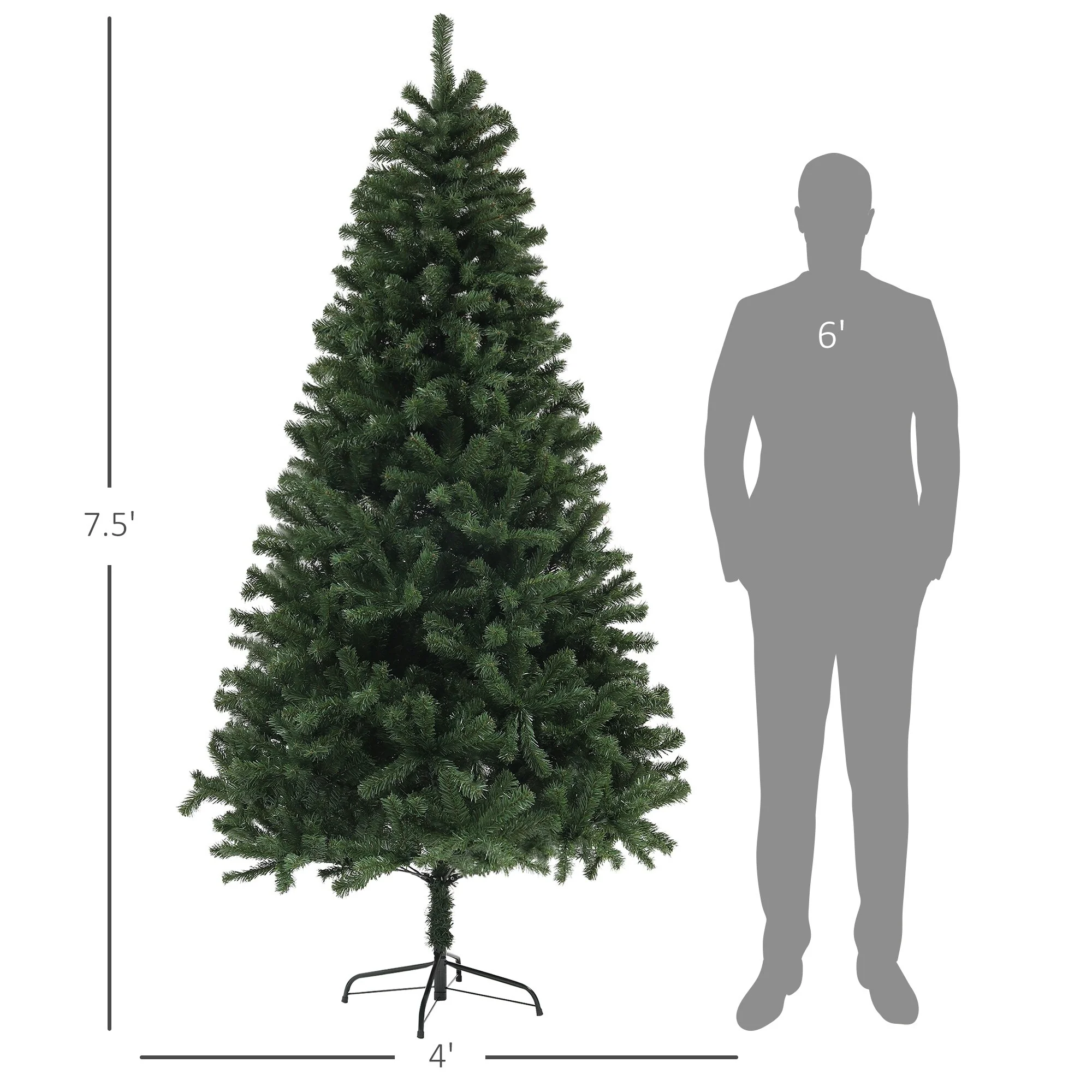 Unlit 6ft/7.5ft/9ft Artificial Christmas Tree, Auto Open Xmas Tree with 1000-2132 Branch Tips & Sturdy Steel Stand