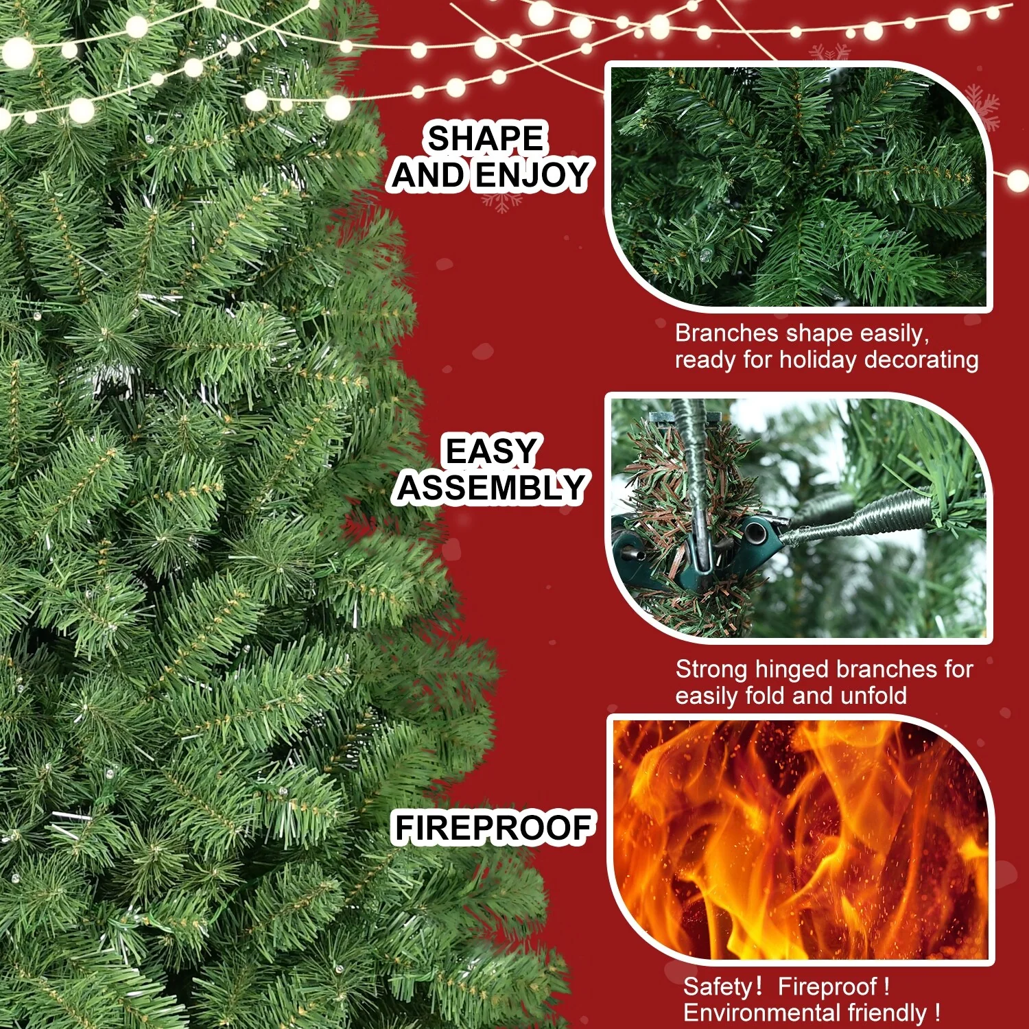 5-7ft Memory Wire Christmas Tree with Automatic Fluffing Branches and Stable Oversized Stand