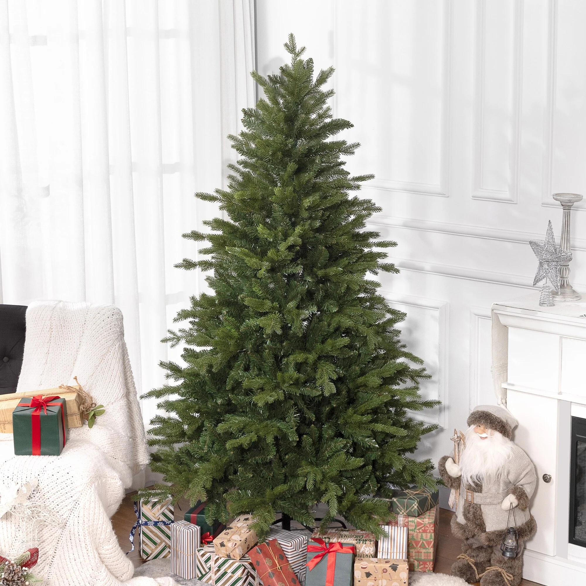 6ft Full-Shape Artificial Christmas Tree, Hinged Design with 1821 Tips, Foldable Stand for Easy Setup, Indoor Holiday Tree