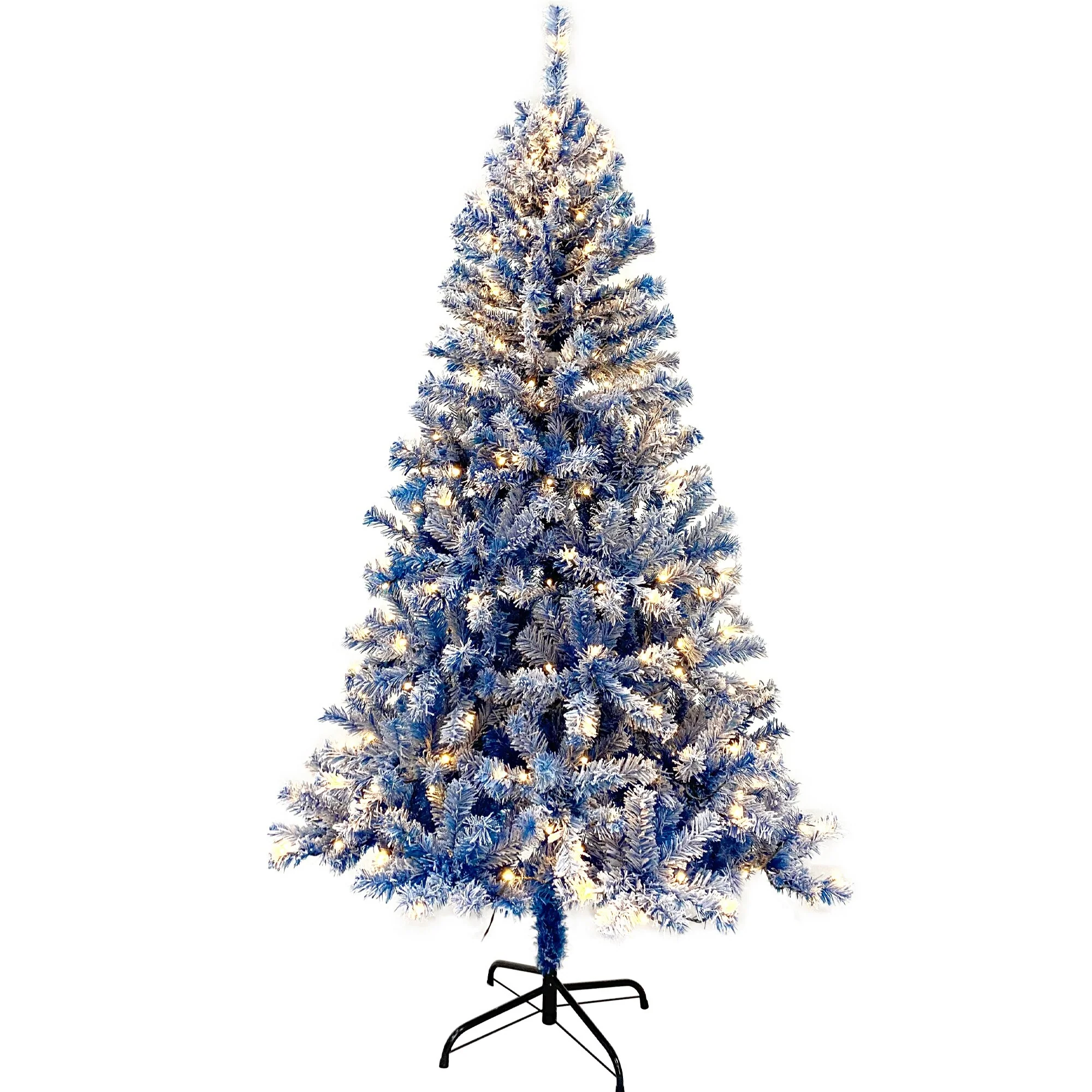 6FT Pre-Lit Hinged Artificial Fir Christmas Tree with Snow Flocked Branches, 750 Tips, and 300 Warm LED Lights