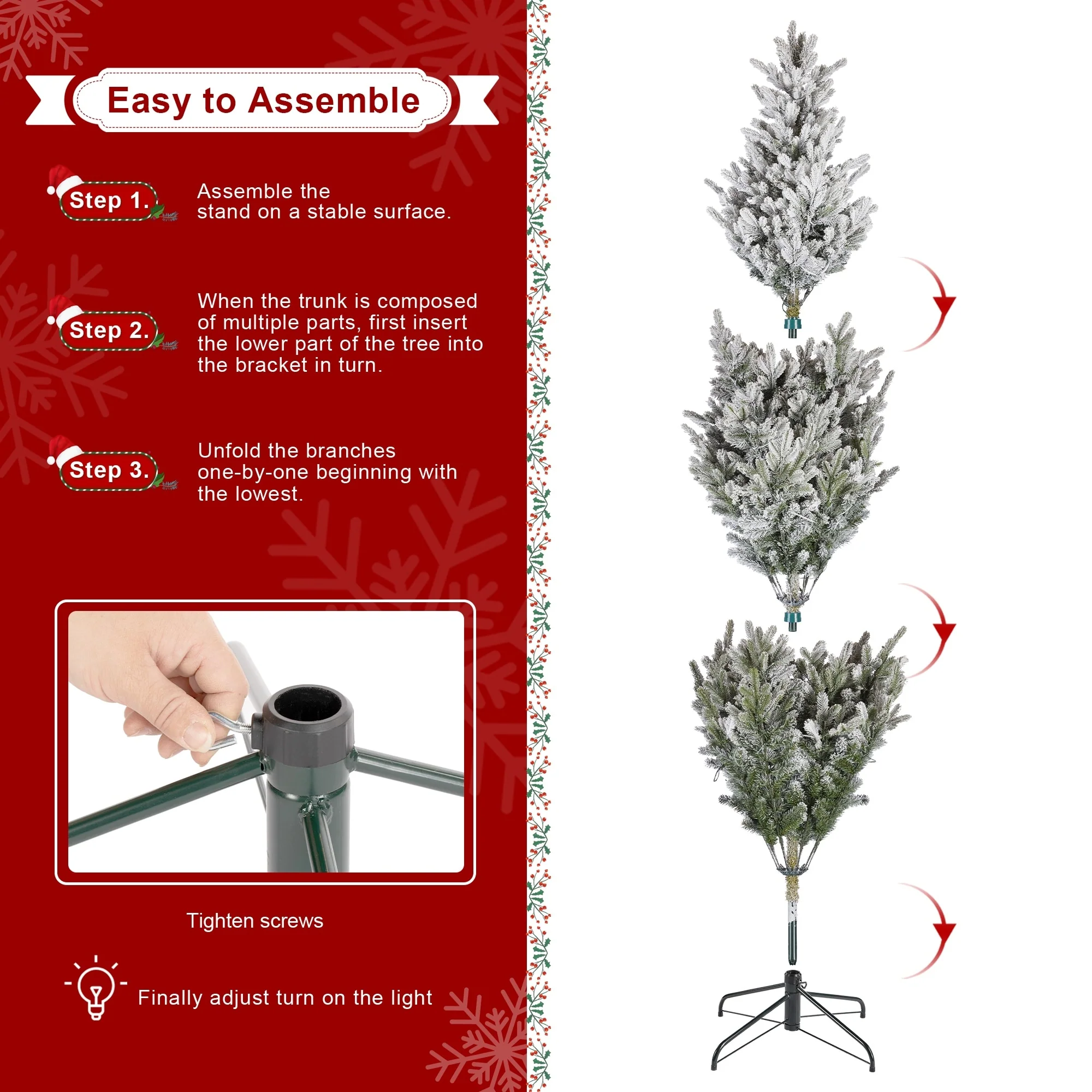 Glitzhome 7.5ft/9ft Pre-Lit Flocked Full Fir Artificial Christmas Trees with Foot Pedal