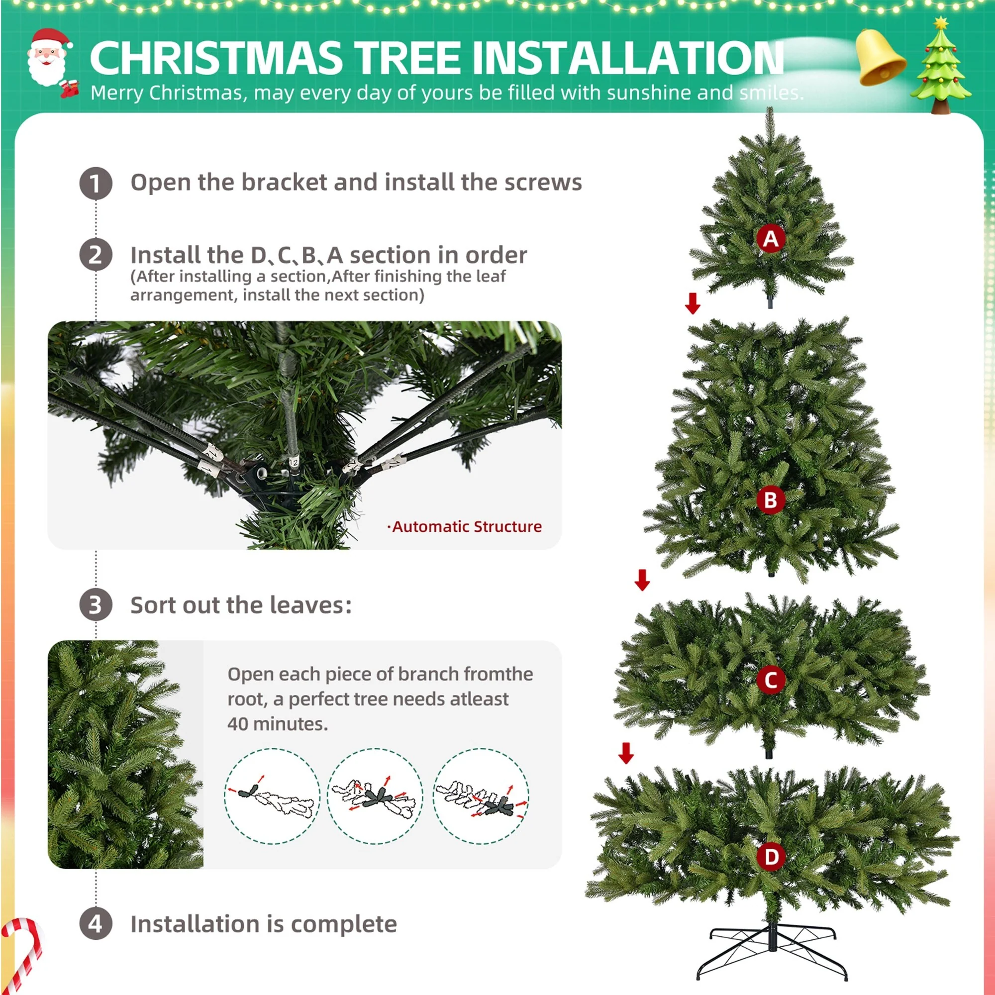 9FT Artificial Christmas Tree, 2576 Mixed PE & PVC Branch Tips, Unlit, Hinged Full-Bodied Spruce, Easy Assembly & Metal Stand