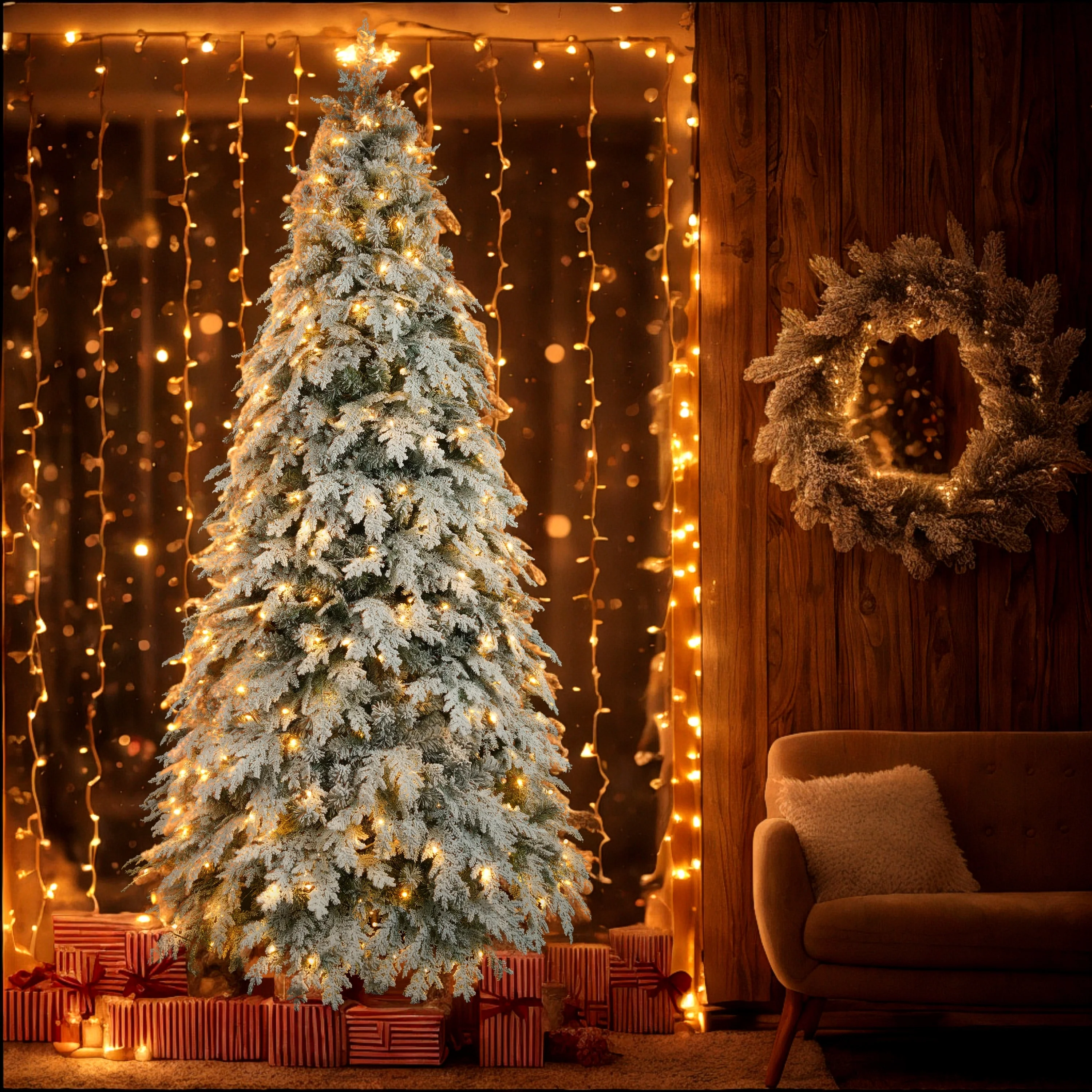Pre-Lit 7.5ft Artificial Christmas Tree with 400 Warm White LED Lights and 1200 Branch Tips for a Lush Holiday Look
