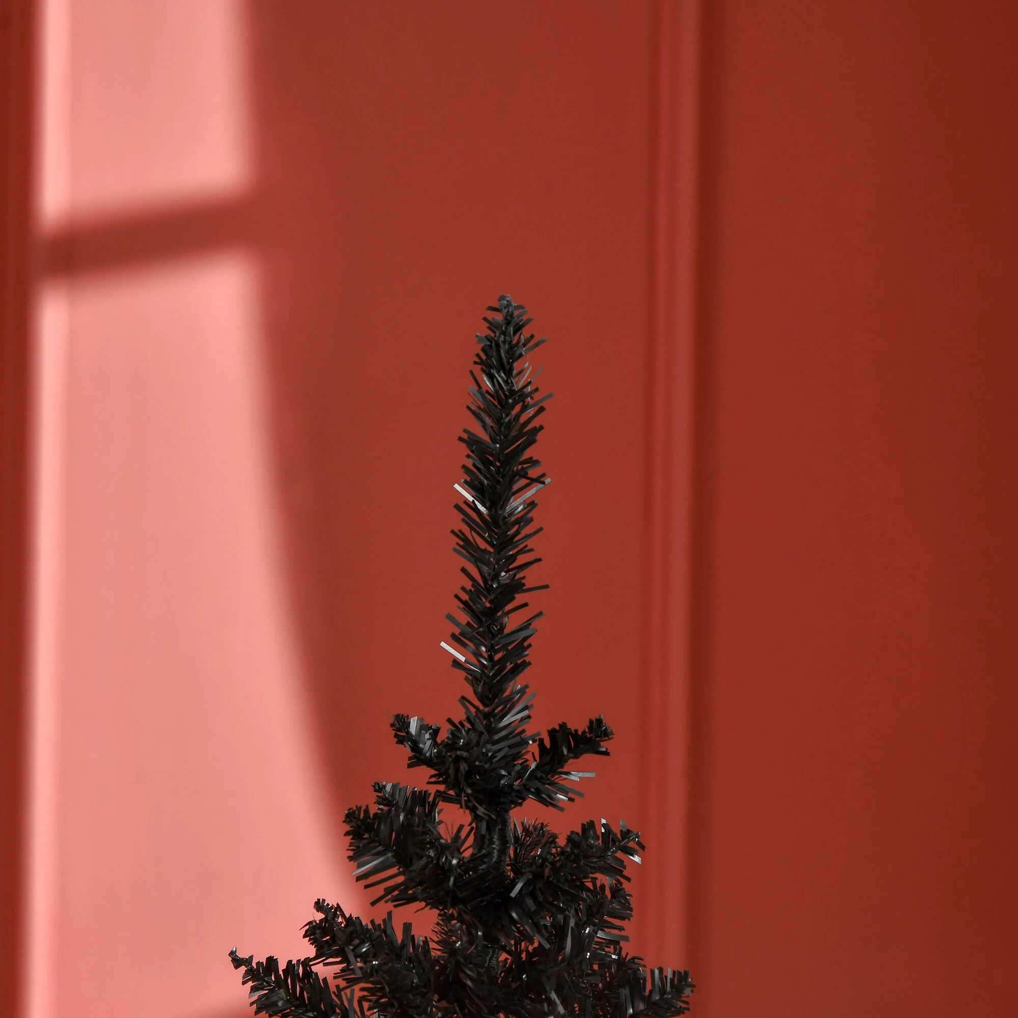 Slim Black Artificial Christmas Tree, Pencil Style with Realistic Branch Tips and Plastic Base - Perfect for Small Spaces
