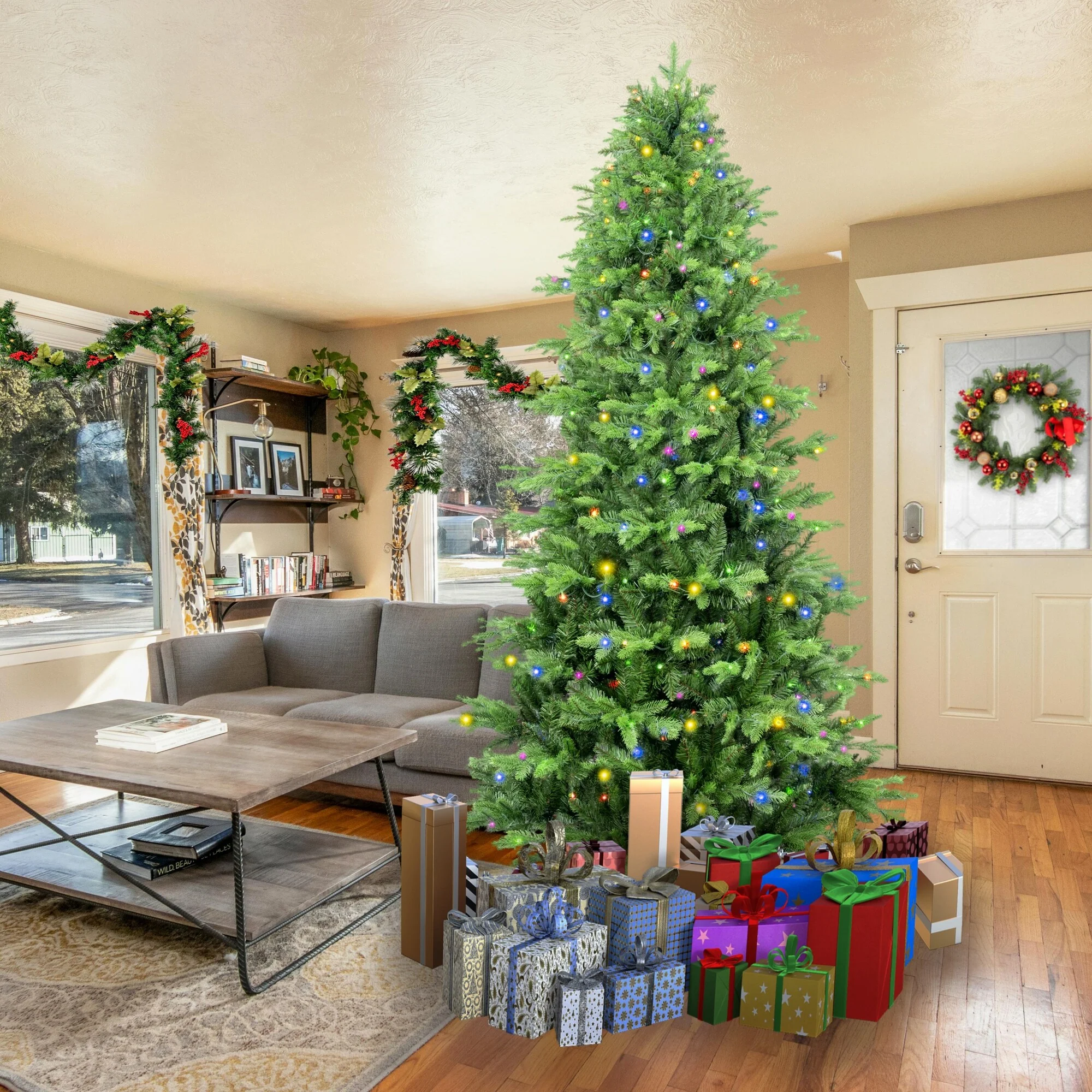 Artificial Everett Balsam Christmas Tree with Bi-Colour LED Lights, PE&PVC Branch Tips, 6.5ft & 7.5ft Sizes