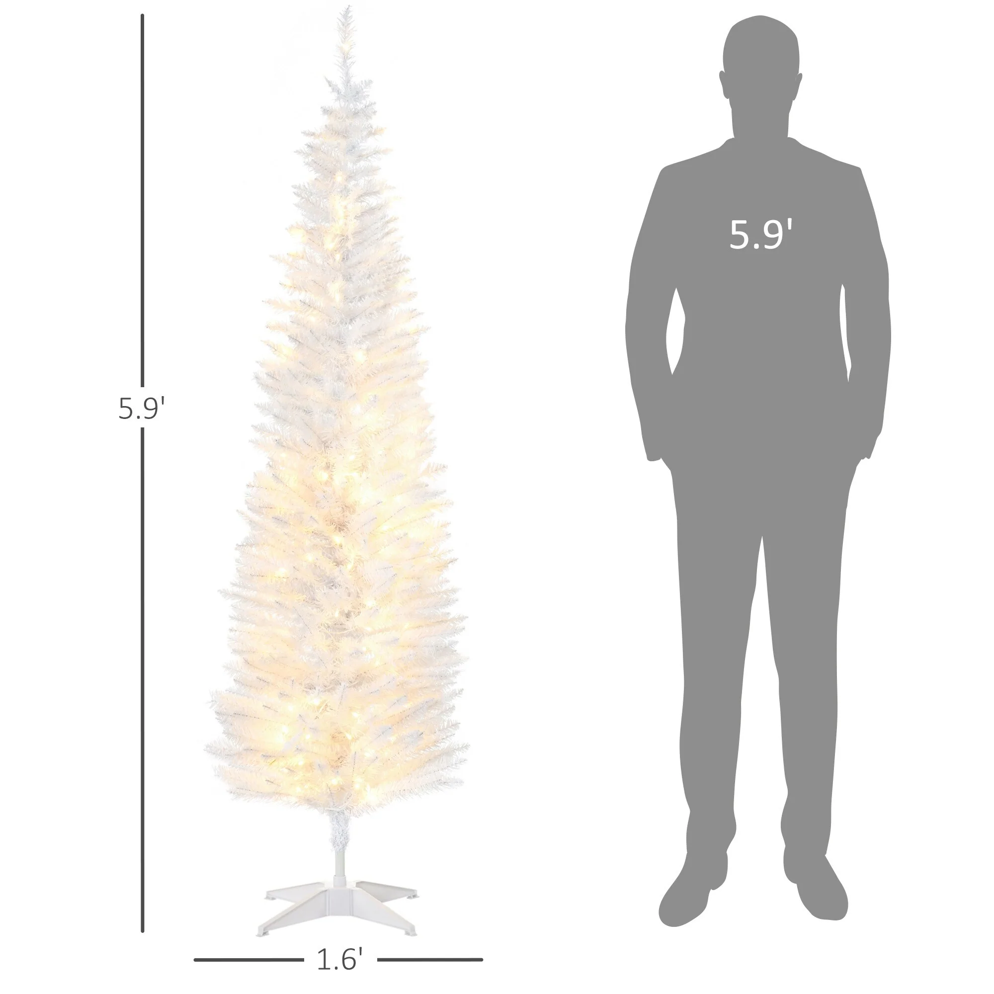 Tall Slim Pre-Lit Noble Fir Christmas Tree with Realistic Branches, Warm White LEDs, and Tips, 5ft or 6ft