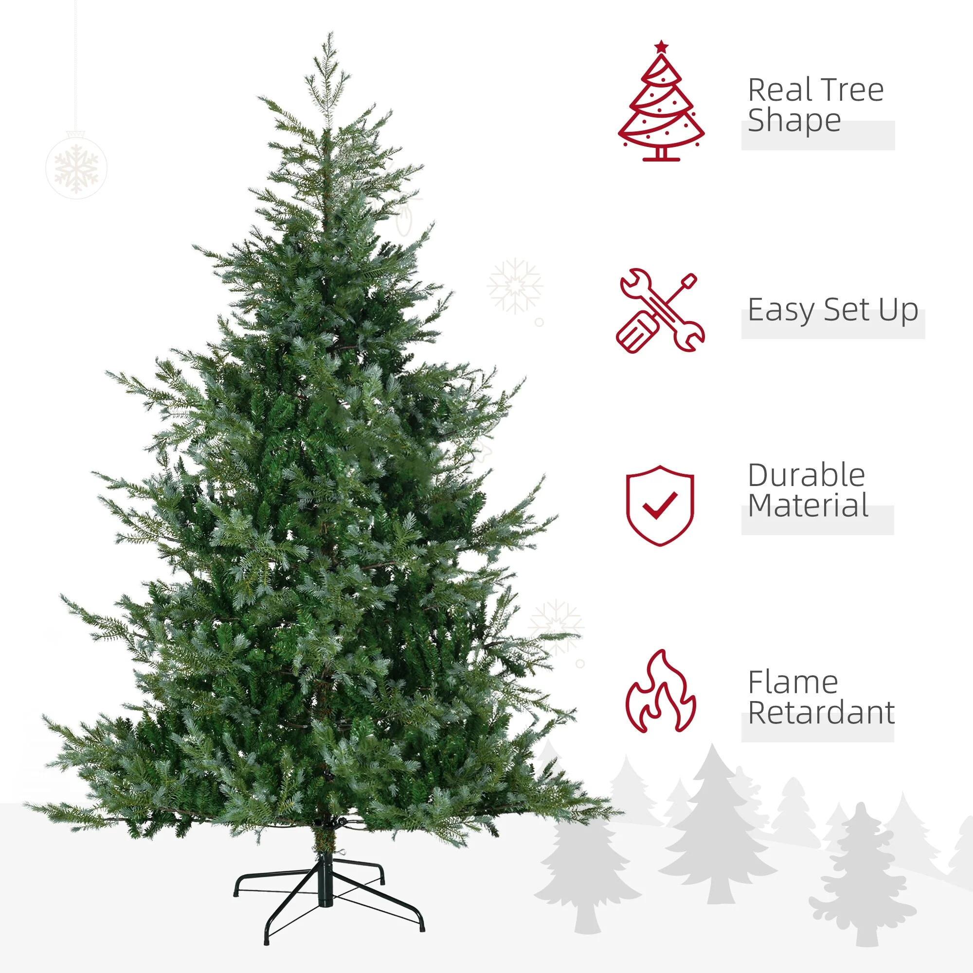 7.5ft Artificial Wide Christmas Tree, Unlit Holiday Décor with Auto-Open Design, 1288 Branches & Steel Base