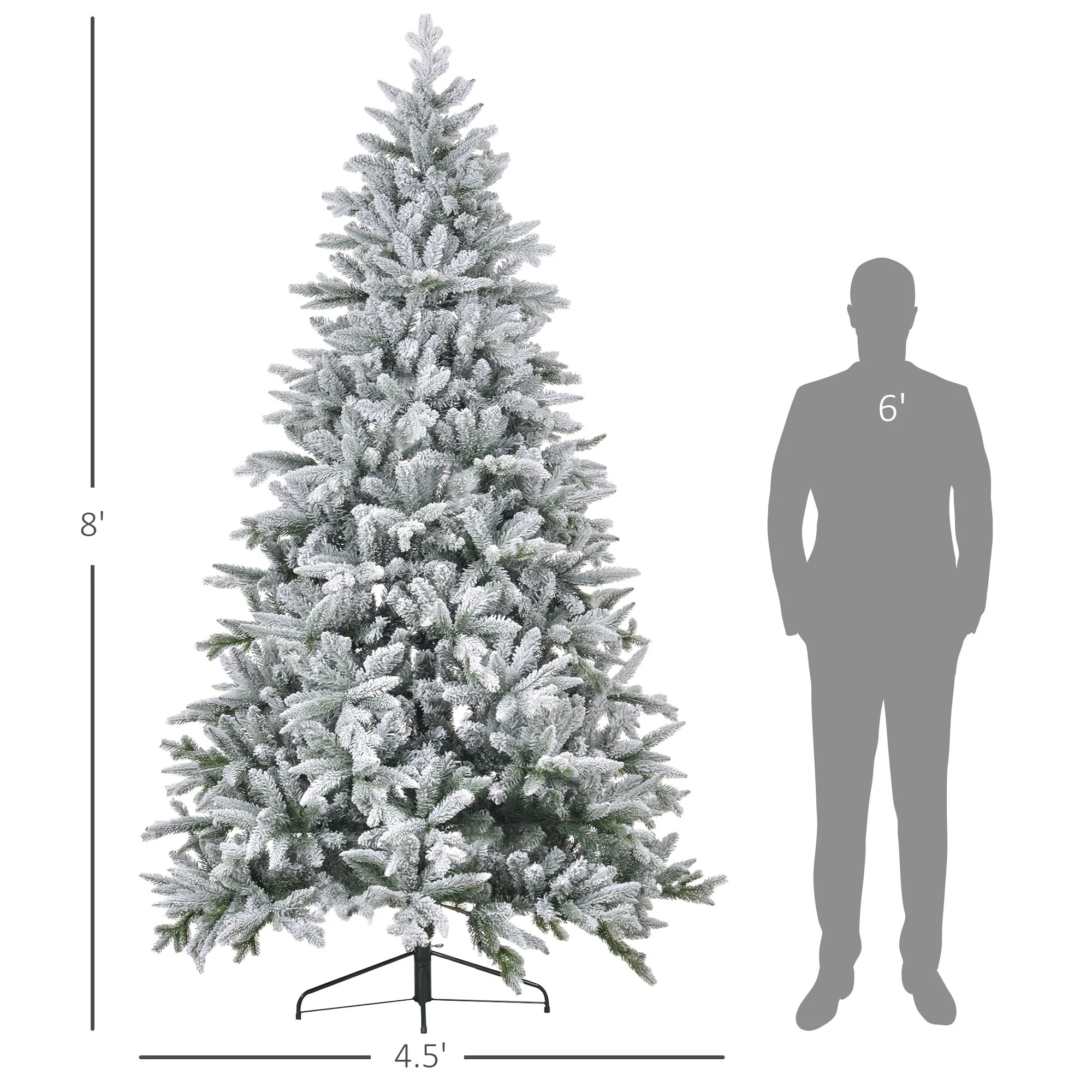 Snow Flocked 7ft/8ft Artificial Christmas Tree, Realistic Hinged Xmas Tree with 1401/2003 Tips & Metal Stand