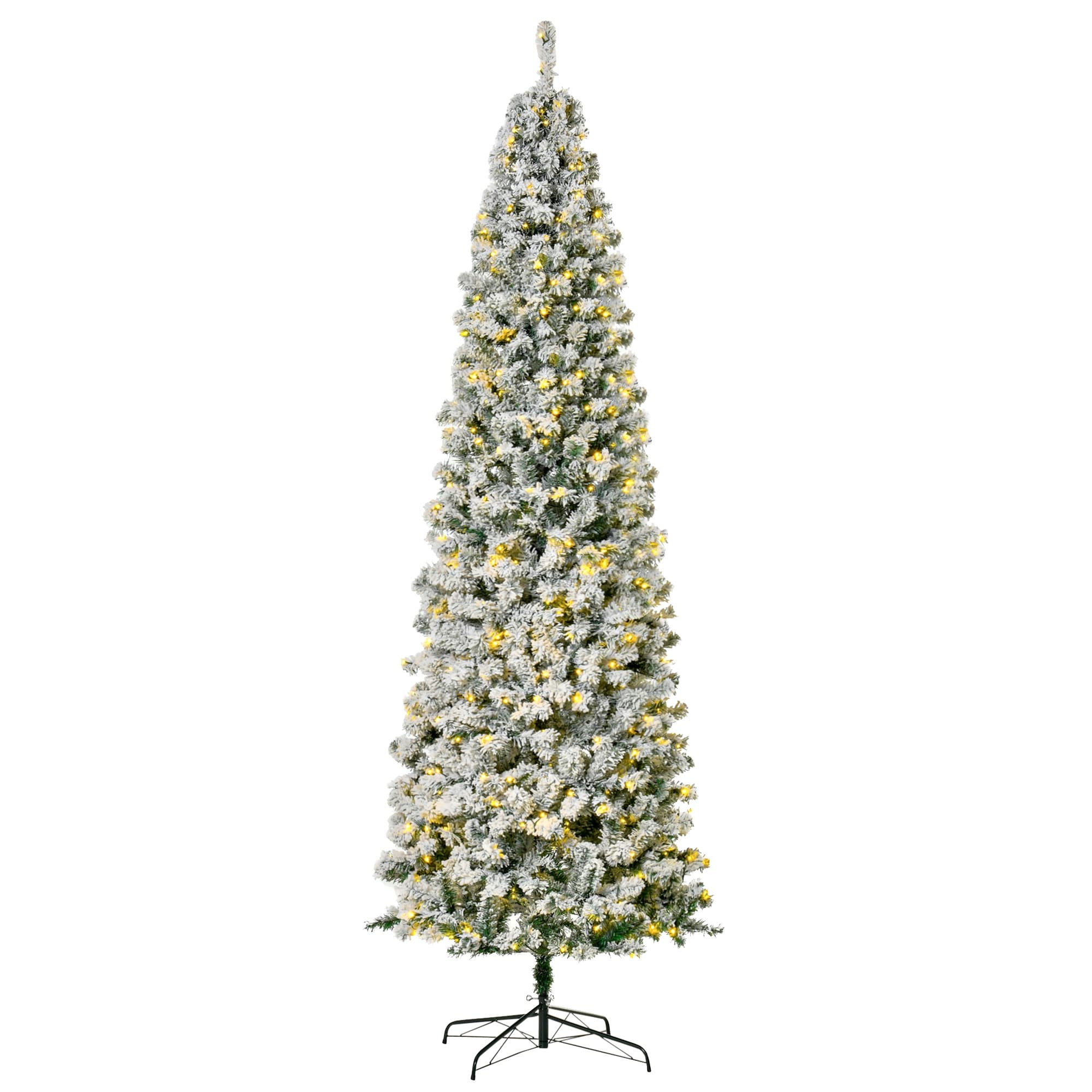 Slim Pre-Lit Snow-Flocked Douglas Fir Christmas Tree with Warm White LED Lights and Tips - 6ft/7.5ft/9ft Options