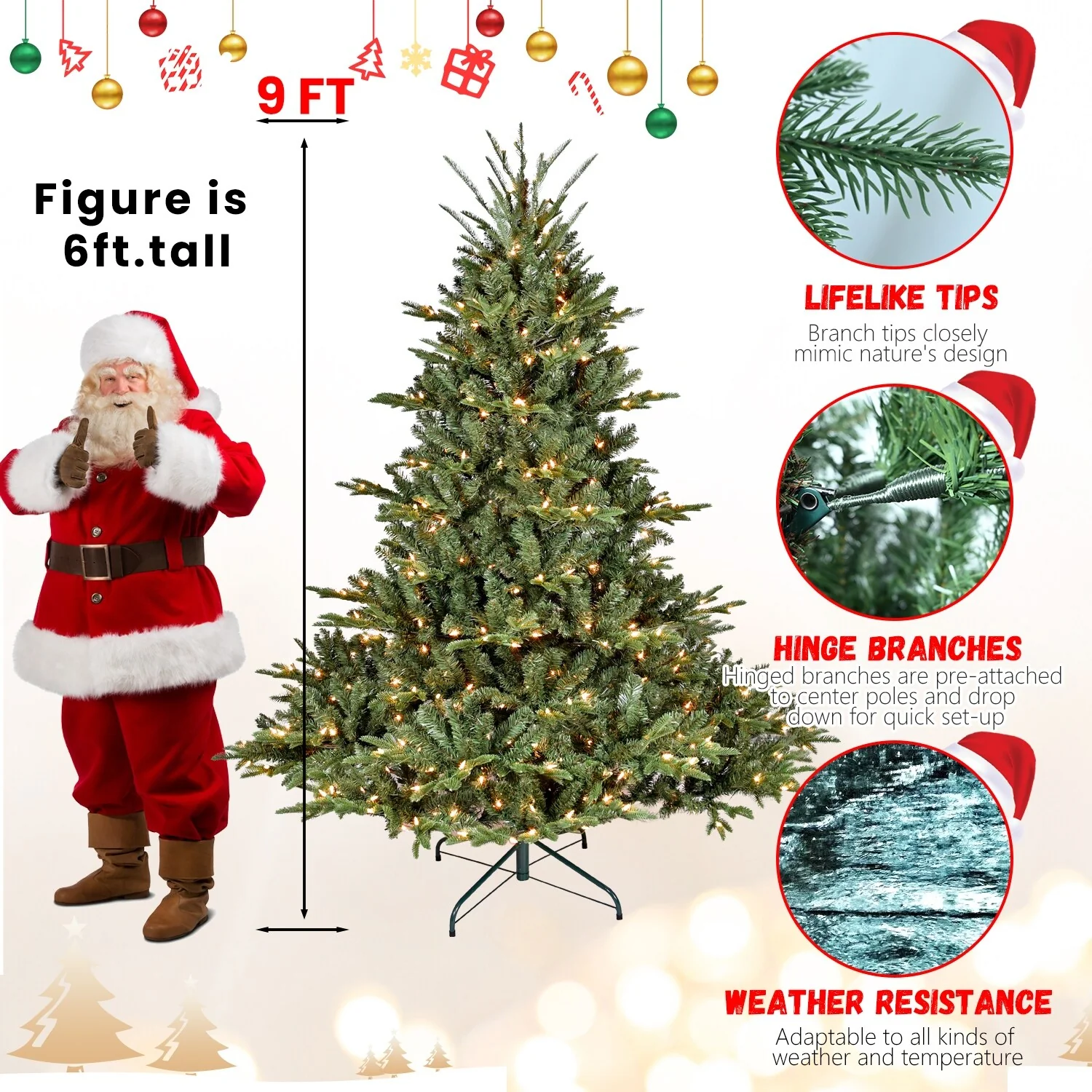 7.5FT Artificial Spruce Christmas Tree, Hinged Design with 2441 Tips, Flame-Retardant PE+PVC, Foldable Stand for Easy Storage