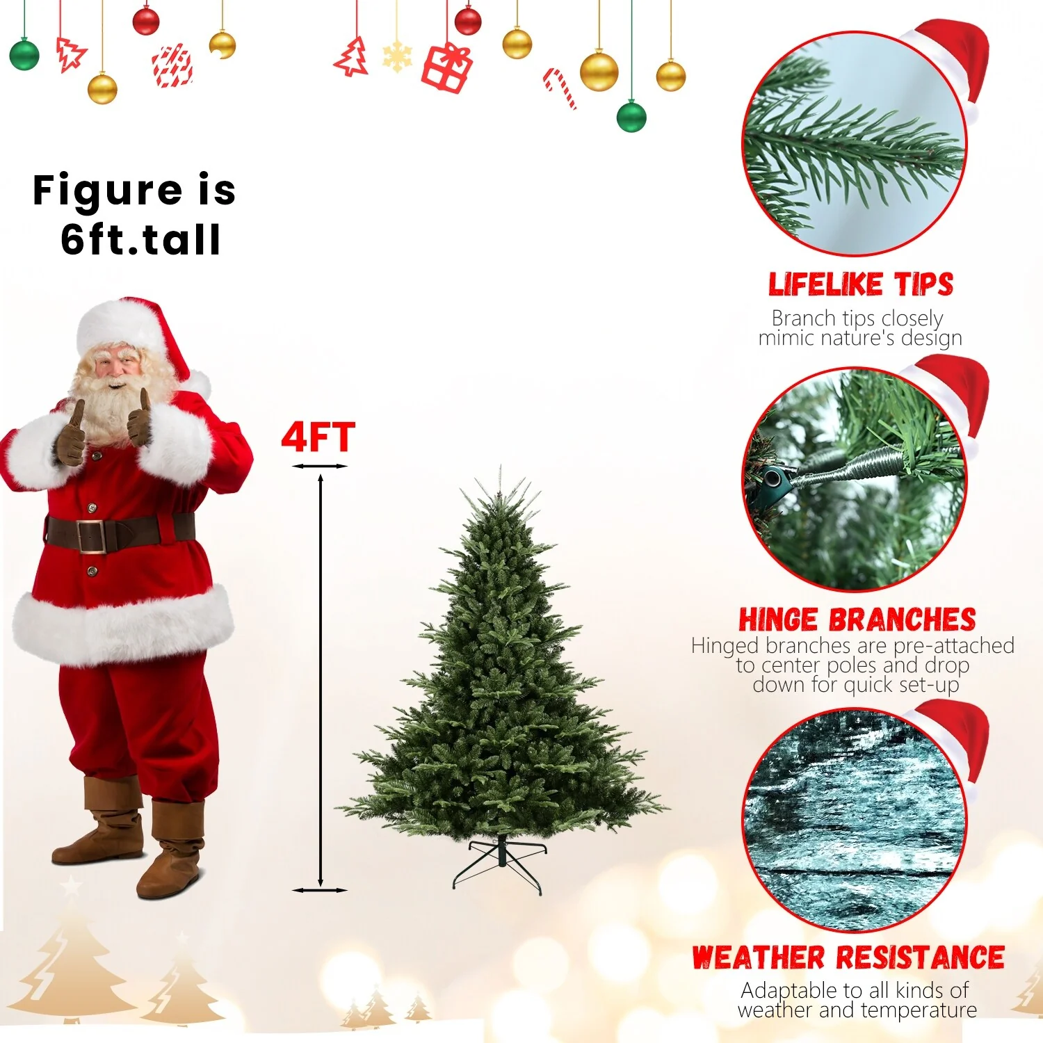 8-9FT Hinged Artificial Christmas Tree with Flame-Retardant PE/PVC, Foldable Stand