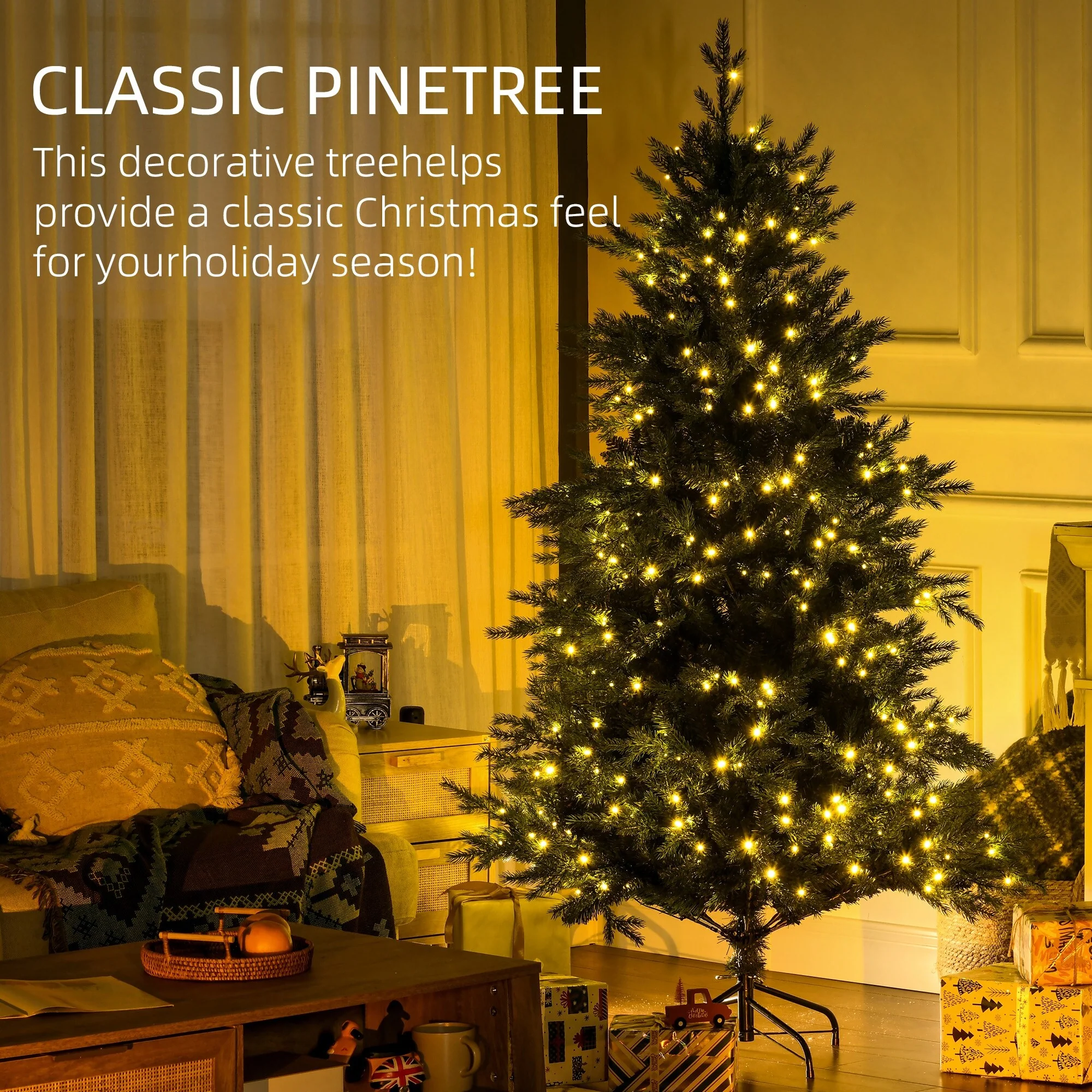 6' Tall Realistic Artificial Christmas Tree with 400 Energy-Efficient LED Lights, 8 Light Modes & Auto Open Design