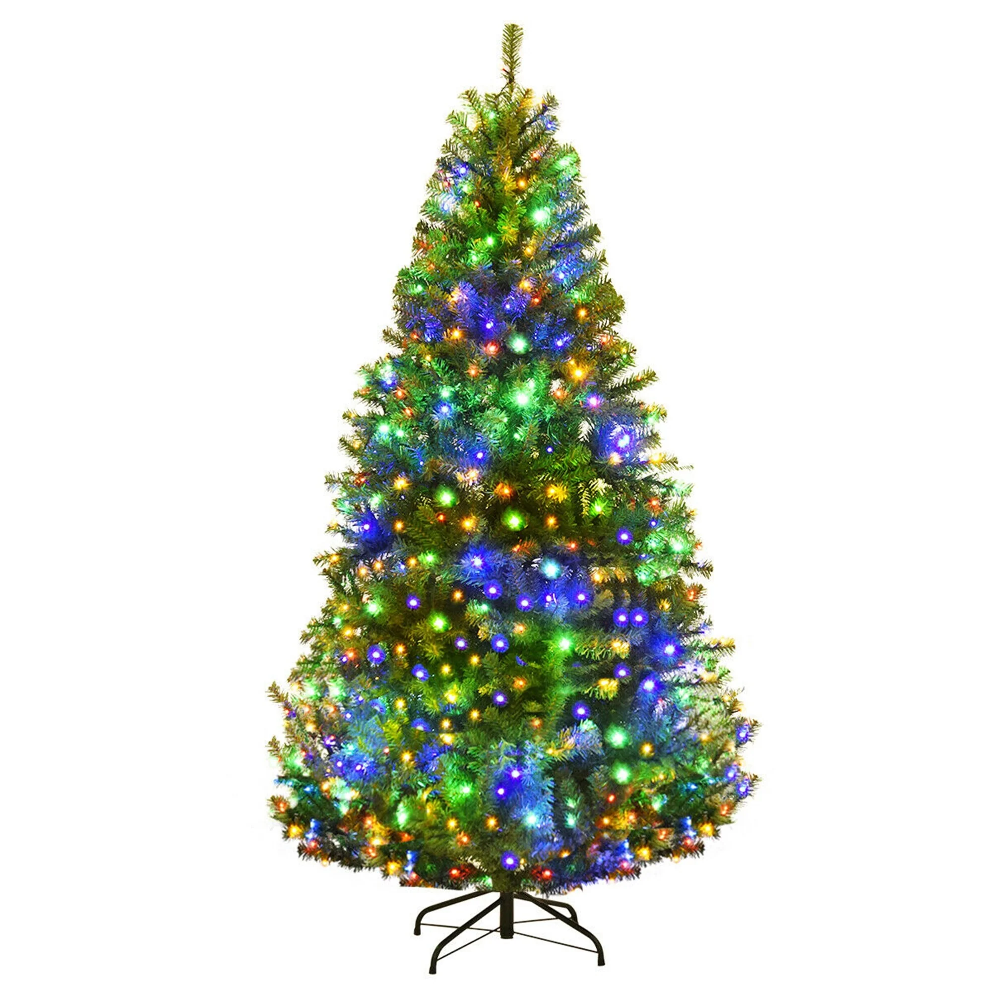 Gymax 5-9FT Pre-Lit Christmas Tree Hinged Artificial Tree w/ Metal
