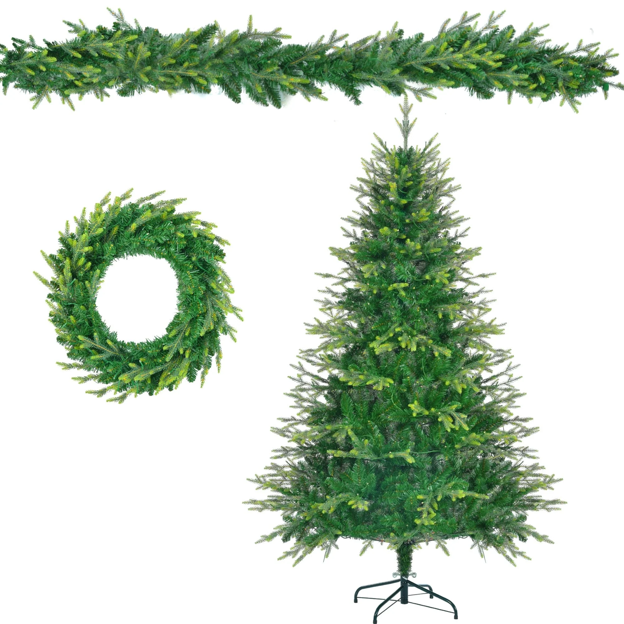 Pre-Lit Aspen Fir Xmas Tree Set - 6FT Artificial Tree with 9FT Garland & 20