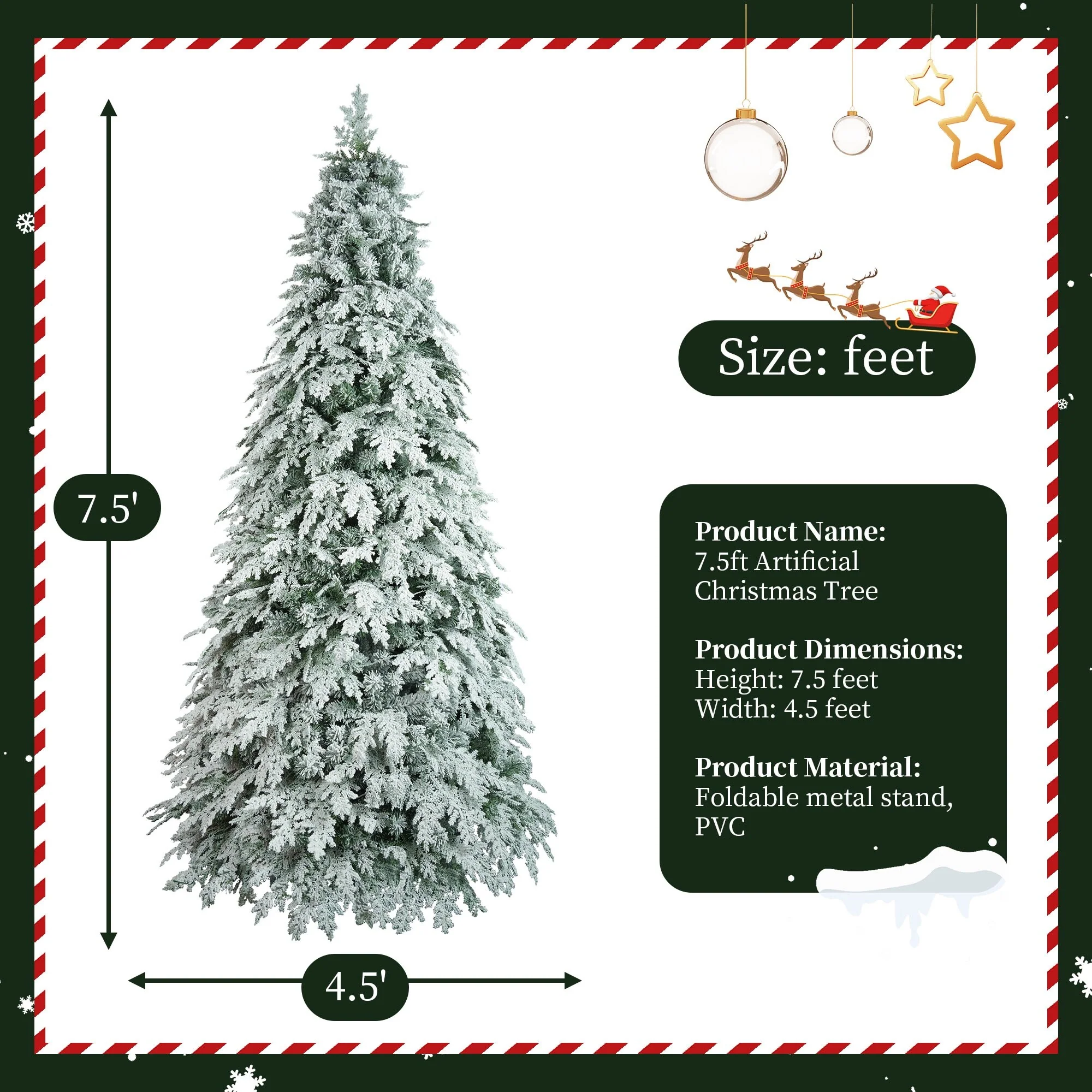 Pre-Lit 7.5ft Artificial Christmas Tree with 400 Warm White LED Lights and 1200 Branch Tips for a Lush Holiday Look