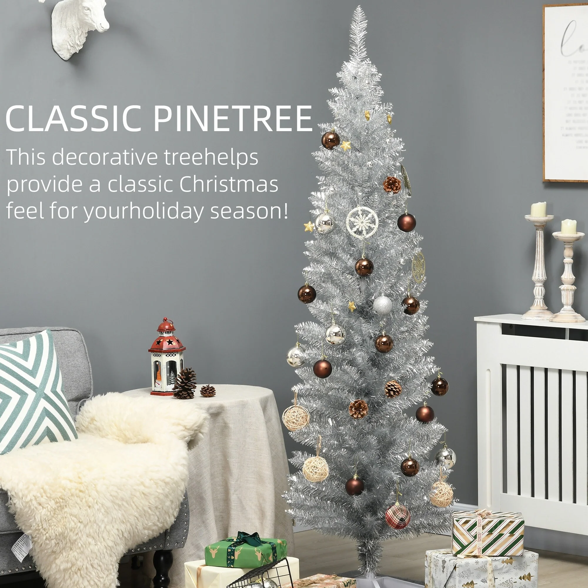 6ft/7ft Space-Saving Pencil Christmas Tree with Realistic Branches