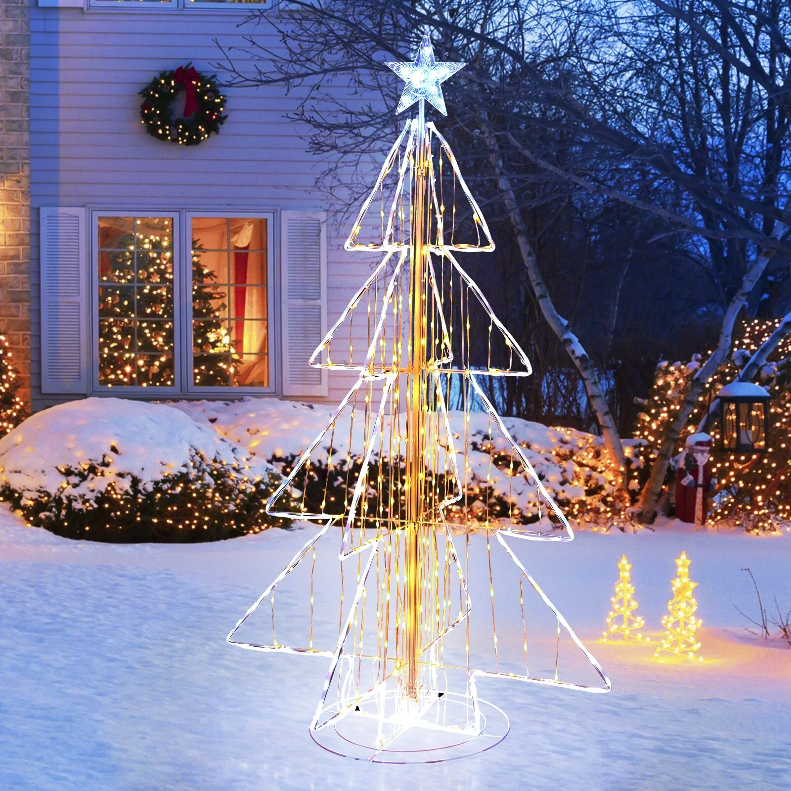 Gymax 5 FT LED Lighted Cone Tree Indoor & Outdoor Xmas Decoration w/ - Multi-colors - See Details