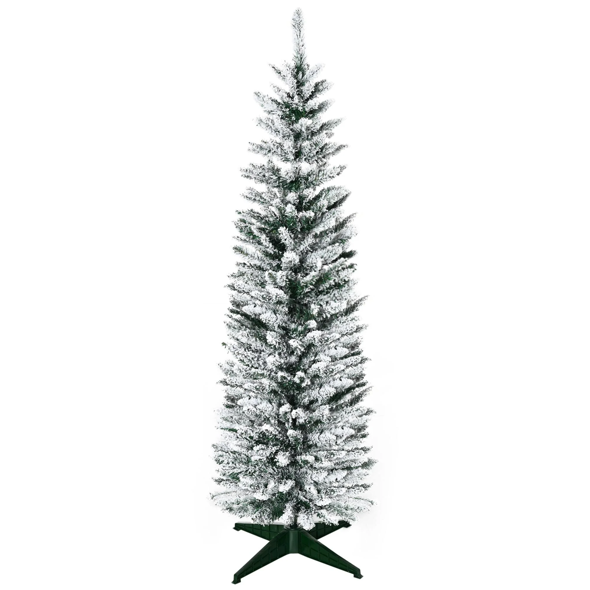 5' Snow Flocked Artificial Pencil Christmas Tree, Unlit with Realistic Branches and Stable Plastic Base