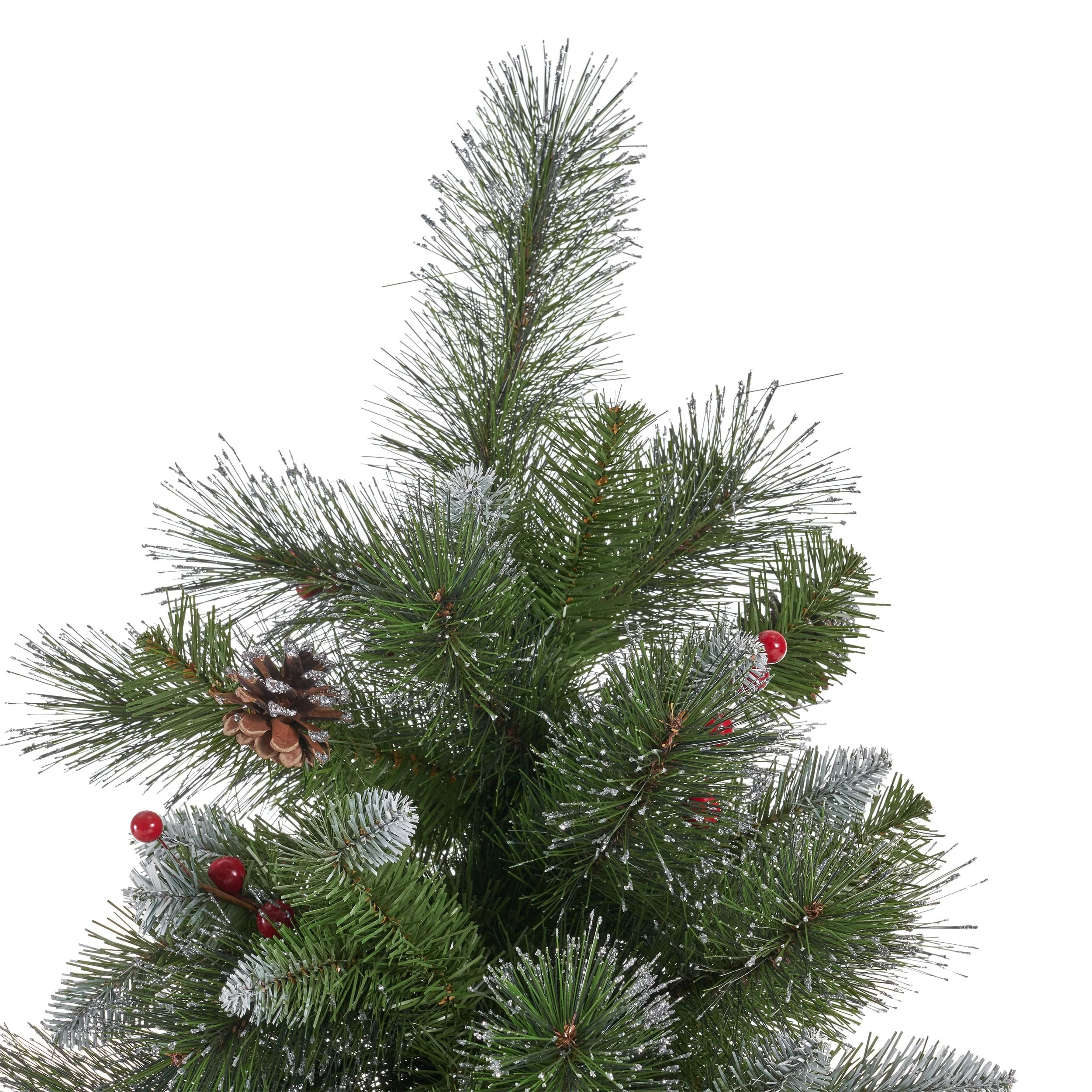 9-Foot Hinged Christmas Tree, Unlit, 2099 Tips with Red Berries and Pine Cones, Perfect for Large Indoor Spaces