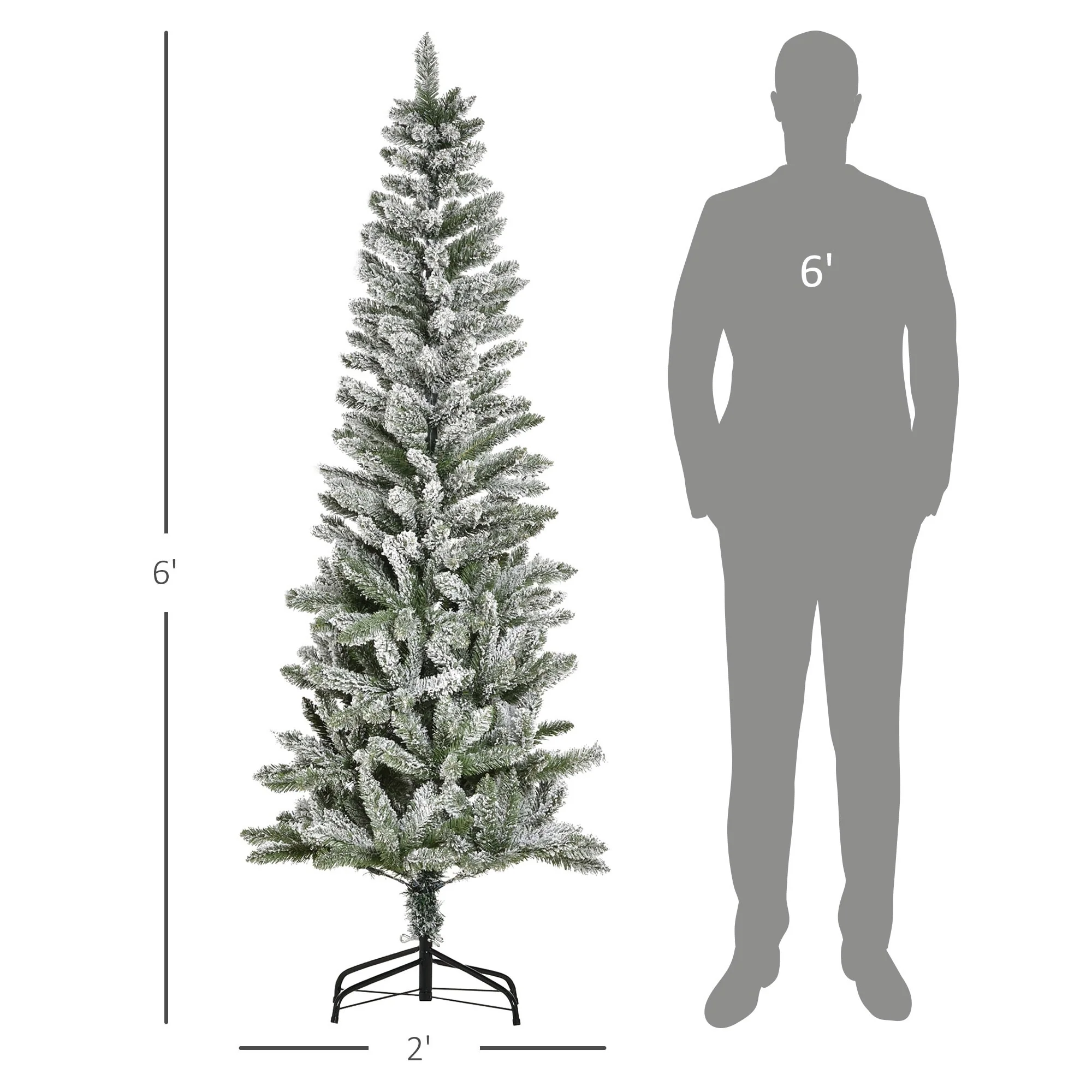 6ft Unlit Snow-Flocked Slim Pine Christmas Tree with 394 Tips, Realistic Branches, Easy Assembly, Steel Base Included