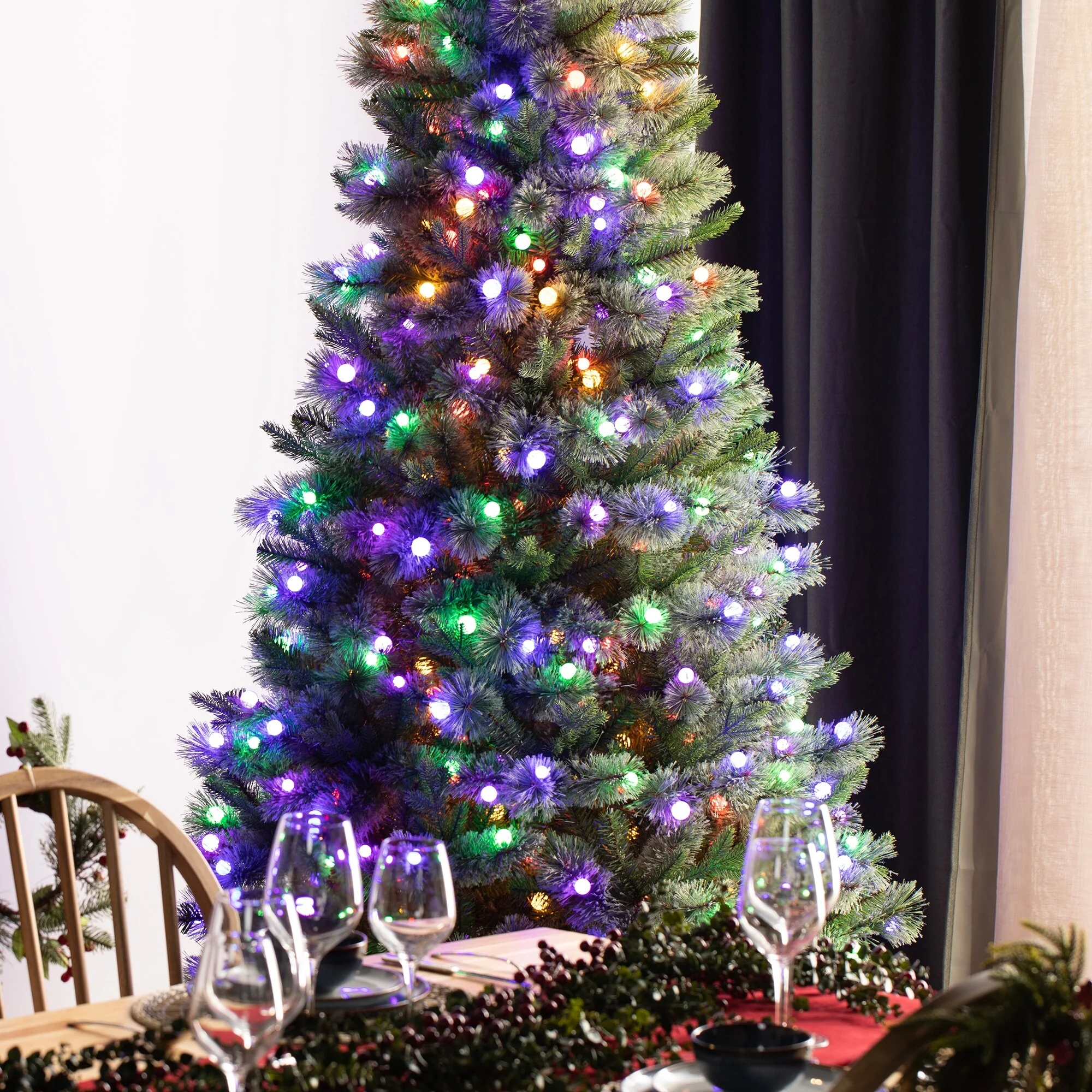 Glitzhome 7.5ft/9ft Pre-Lit Green Slim Pine Artificial Christmas Tree with Foot Pedal & Remote Control