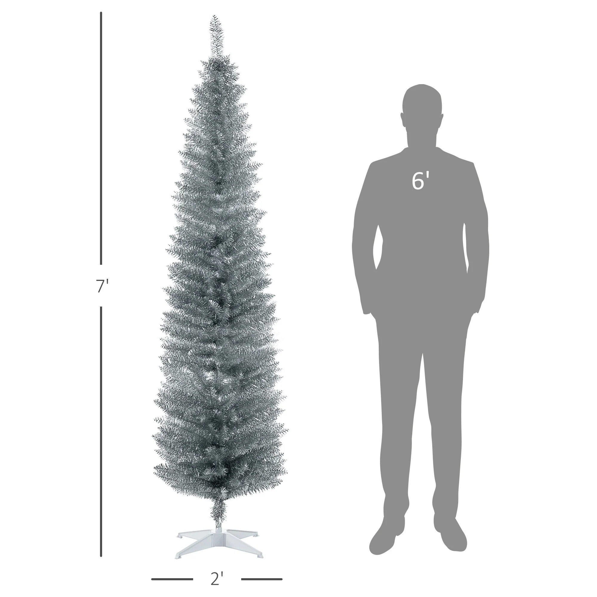 6ft 7ft Artificial Pencil Christmas Tree Compact Slim Design Perfect for Apartments and Small Rooms