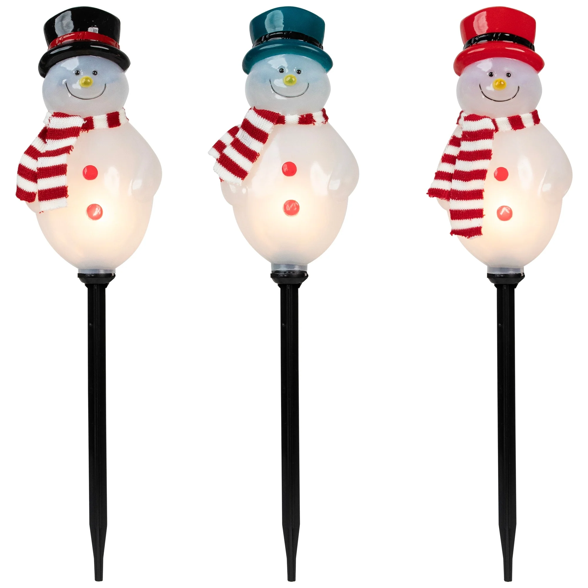 Lighted Snowmen Christmas Pathway Markers - Clear Lights - 4.5' White Wire - 3ct