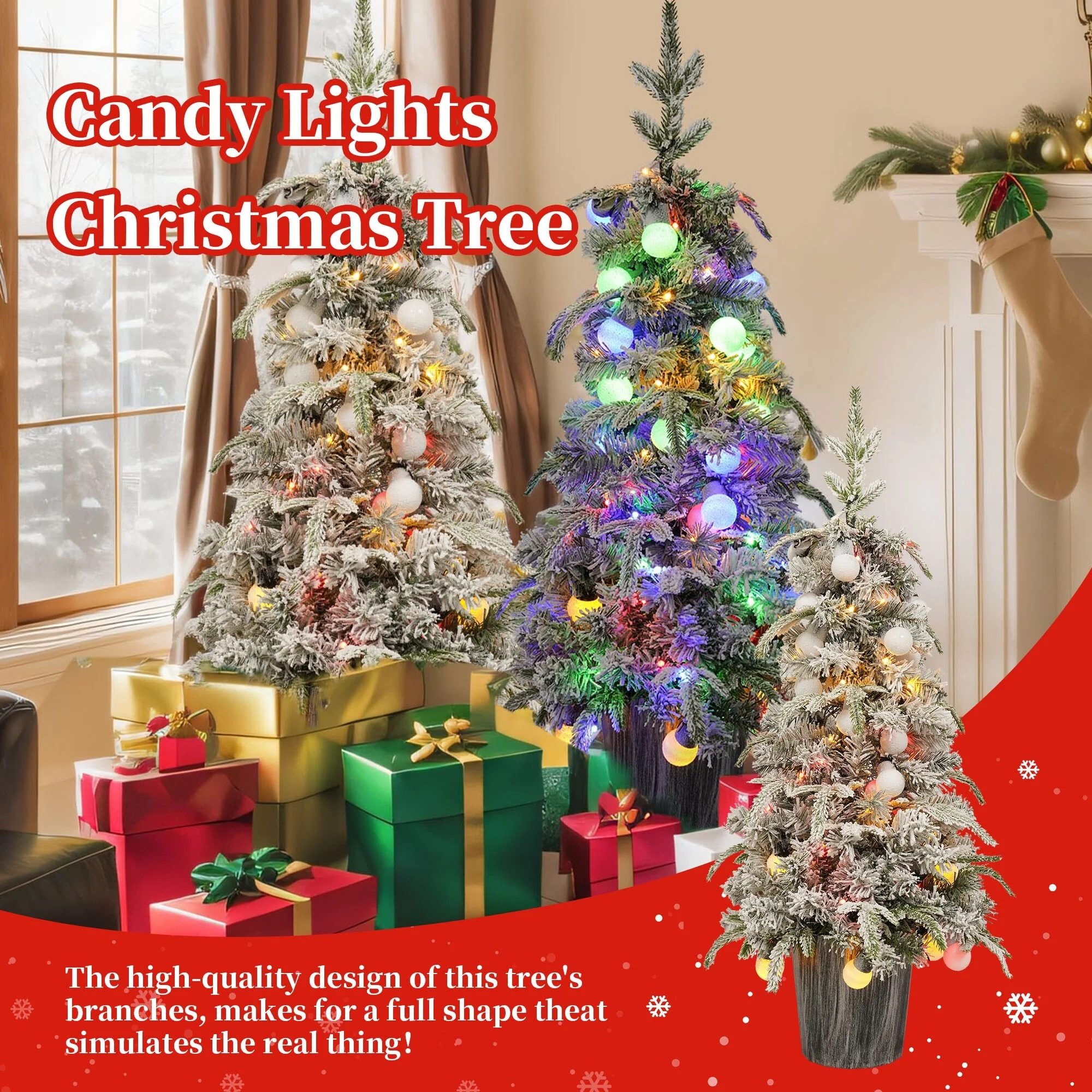 Set of 2 Lighted 3ft Candy Christmas Trees with Warm White LED Lights