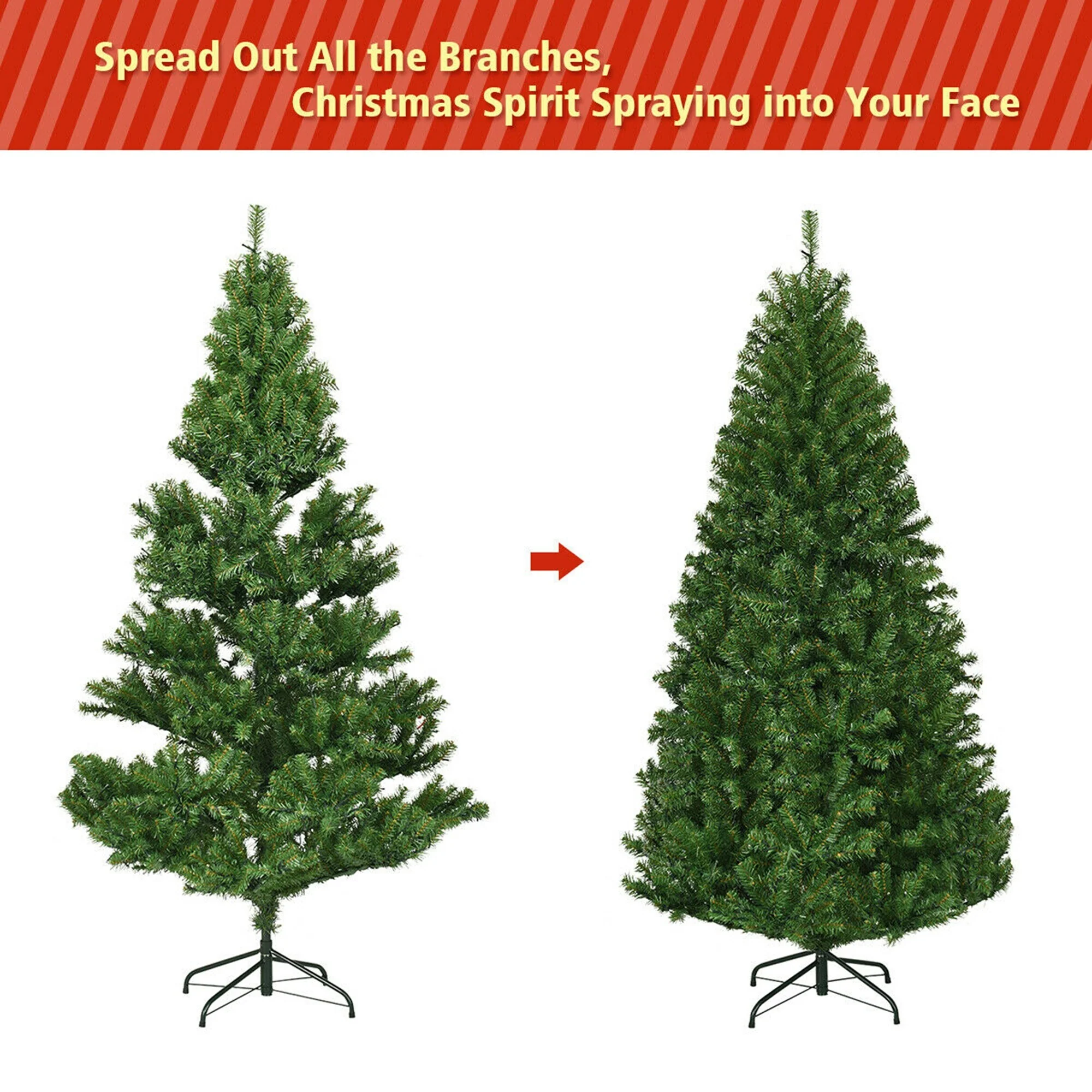 Gymax 5-9FT Pre-Lit Christmas Tree Hinged Artificial Tree w/ Metal