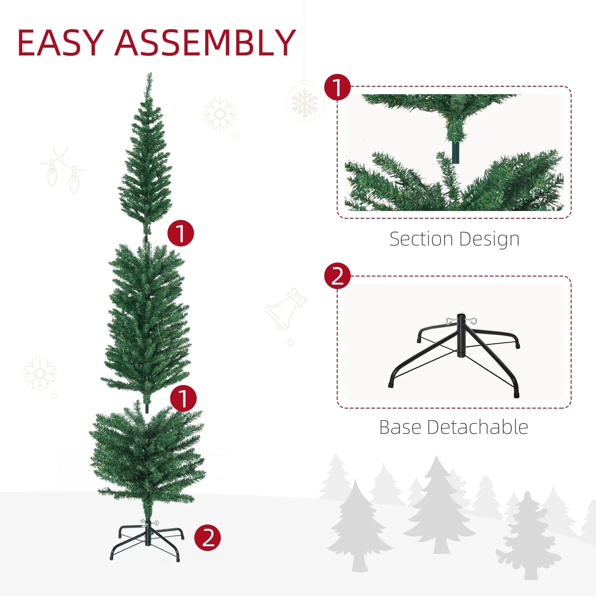 6ft Tall Pencil Christmas Tree with 150 Colorful LED Lights for Holiday Décor