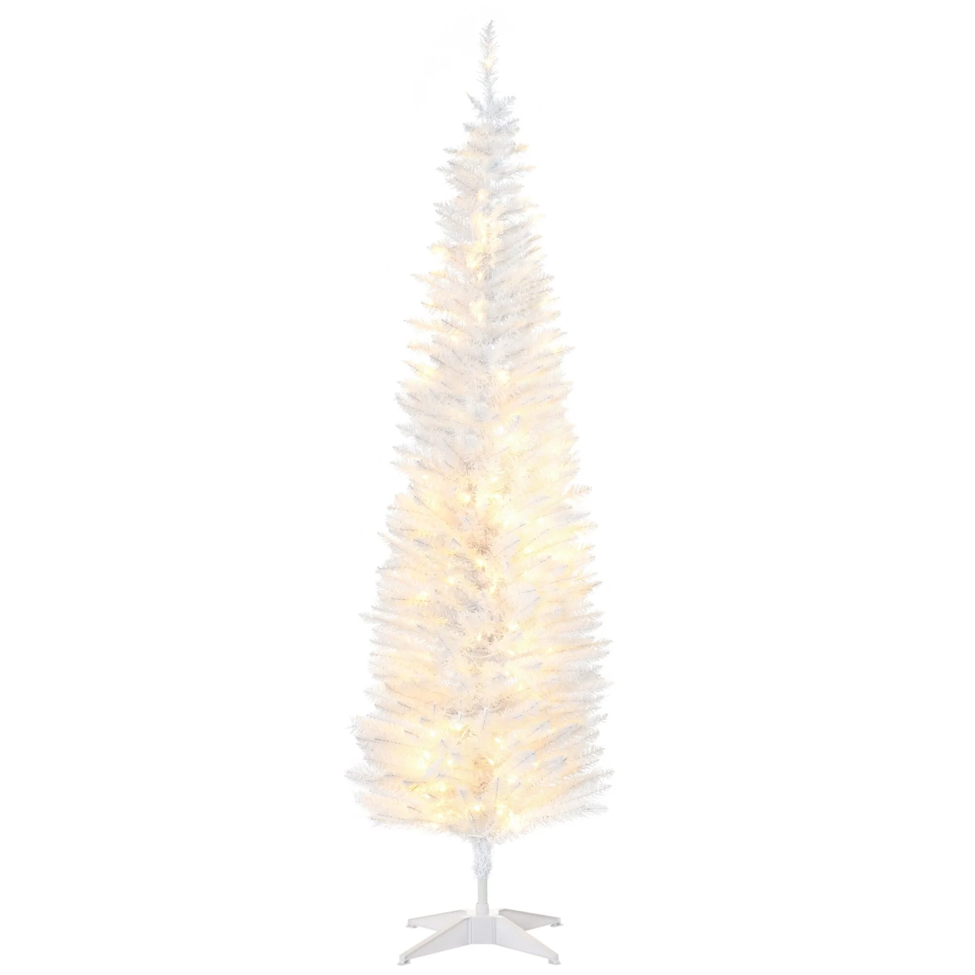 Tall Slim Pre-Lit Noble Fir Christmas Tree with Realistic Branches, Warm White LEDs, and Tips, 5ft or 6ft