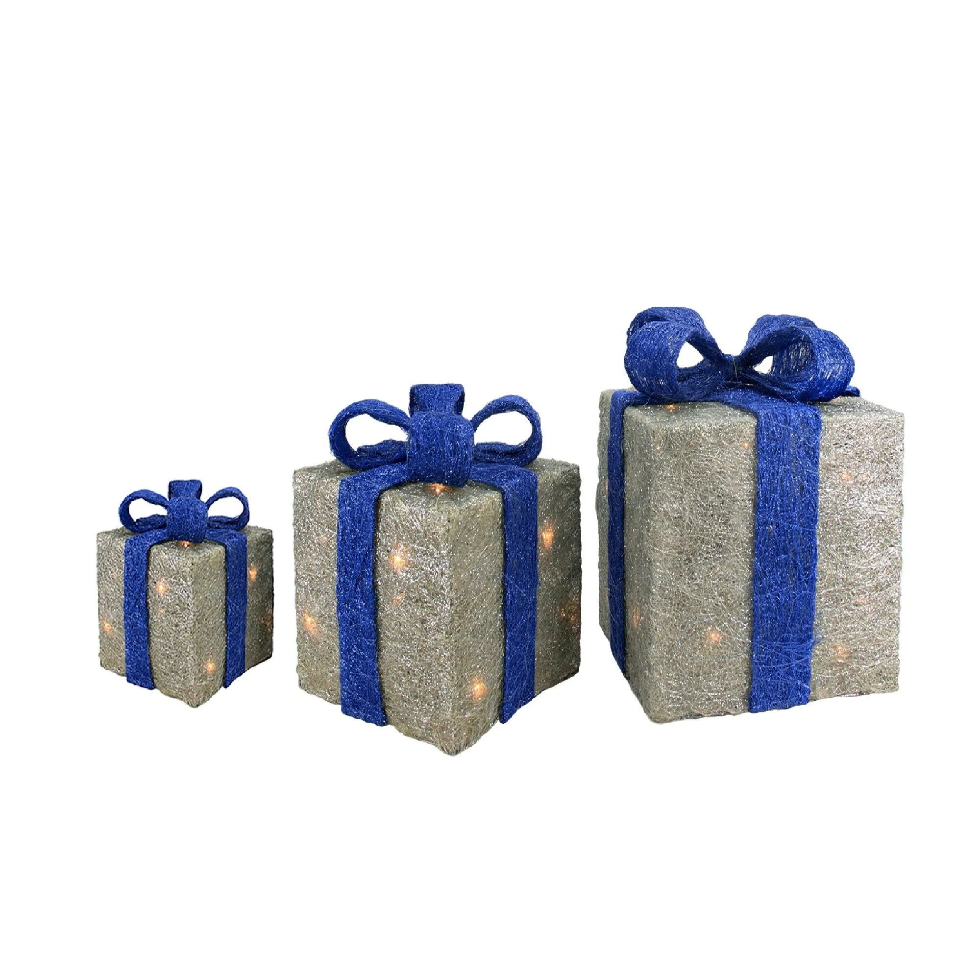 Set of 3 Silver Blue Lighted Gift Boxes Outdoor Christmas Yard Decor