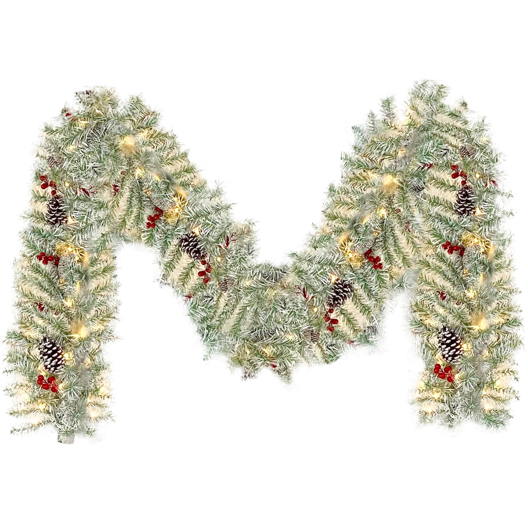 Pre-Lit 4-Piece Holiday Christmas Set - Entrance Trees, Garland, and Wreath with 340 Warm LEDs