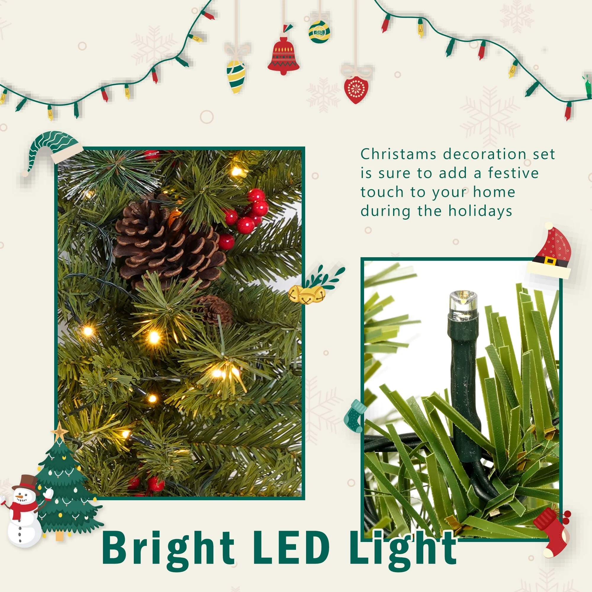 4-Piece Artificial Christmas Tree Set with LED Lights, 3FT Entrance Trees, Wreath & Garland.
