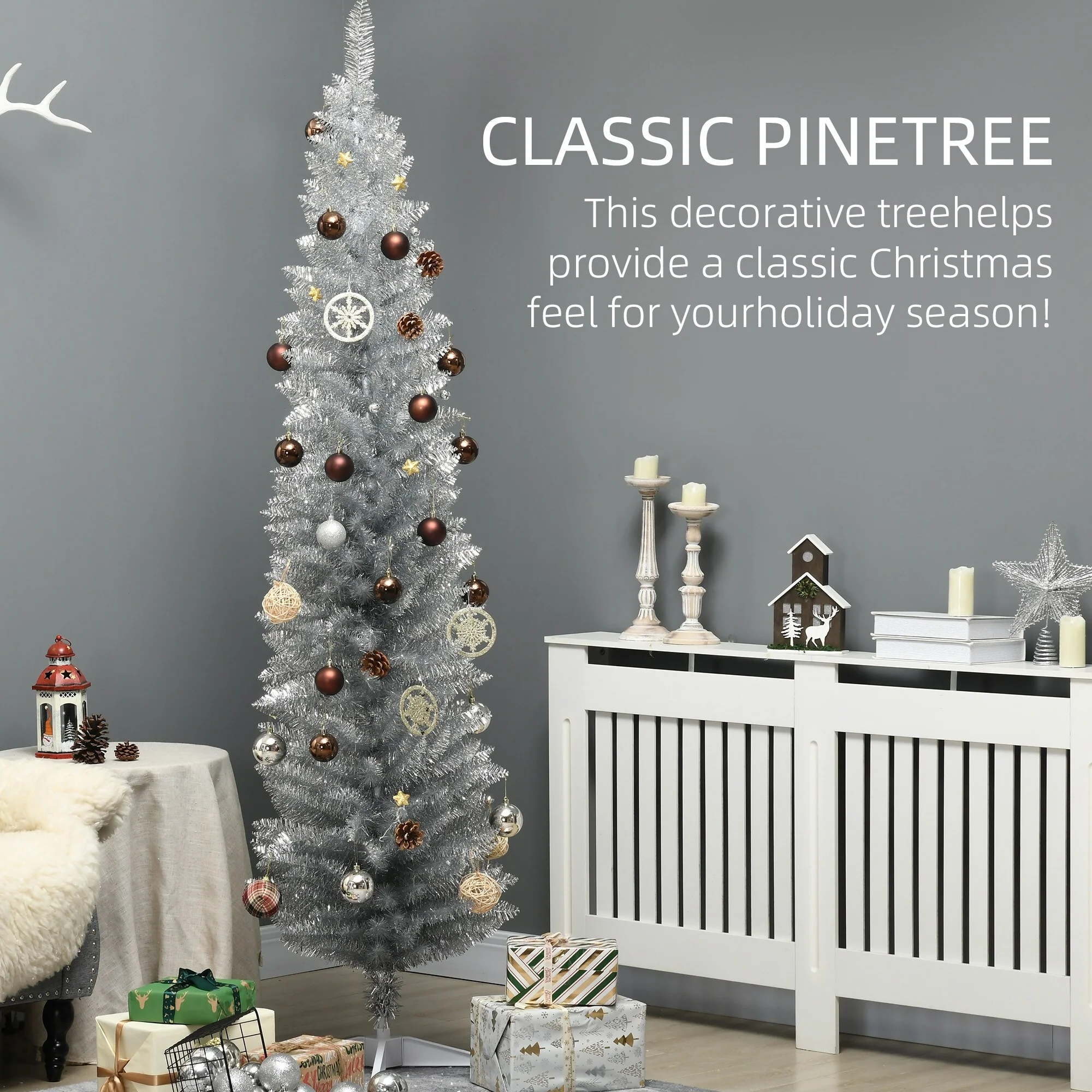 6ft 7ft Artificial Pencil Christmas Tree Compact Slim Design Perfect for Apartments and Small Rooms