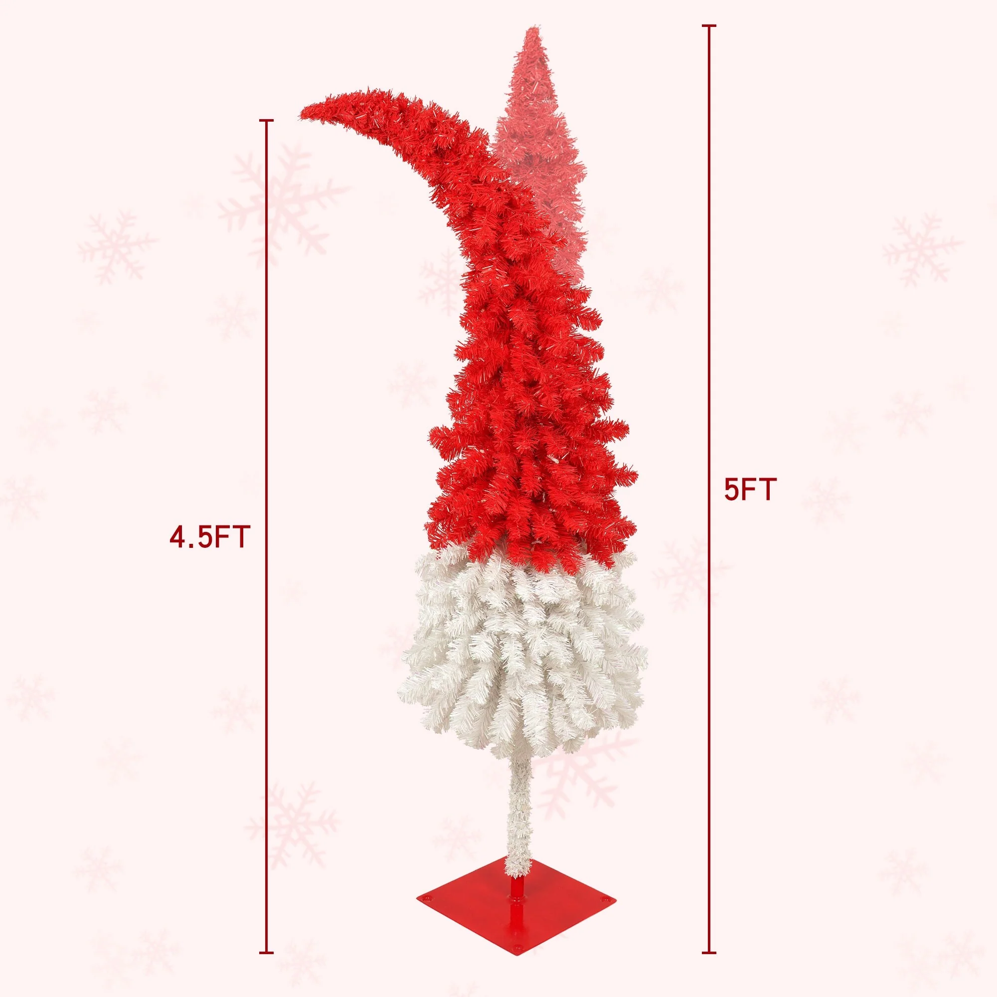 5FT Bent Top Santa Hat Christmas Tree, Artificial Fir with 100 Warm LEDs, Hinged Design for Easy Setup, 400 Branch Tips