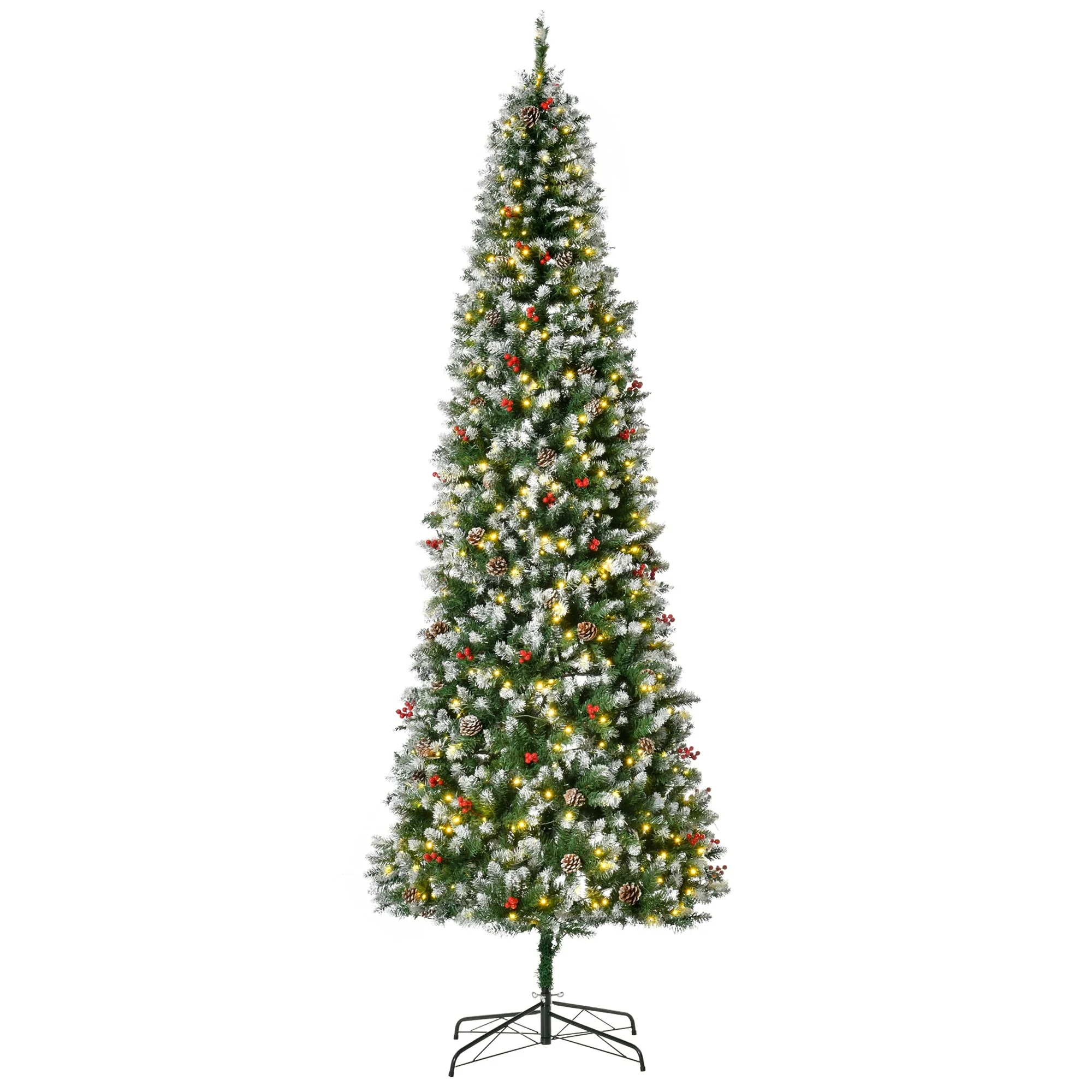 Realistic Snow-Flocked Artificial Christmas Tree,Pre-Lit with LED Lights,Pine Cones & Red Berries,Available in 6ft, 7.5ft & 9ft