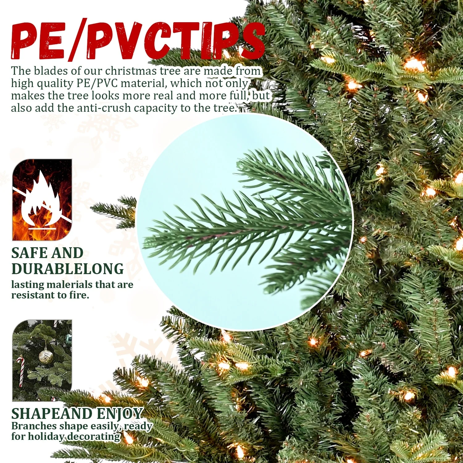 7-9ft Artificial Douglas Fir Christmas Tree with Flame-Retardant PE/PVC Needles, Foldable Stand, Easy 3-Part Assembly