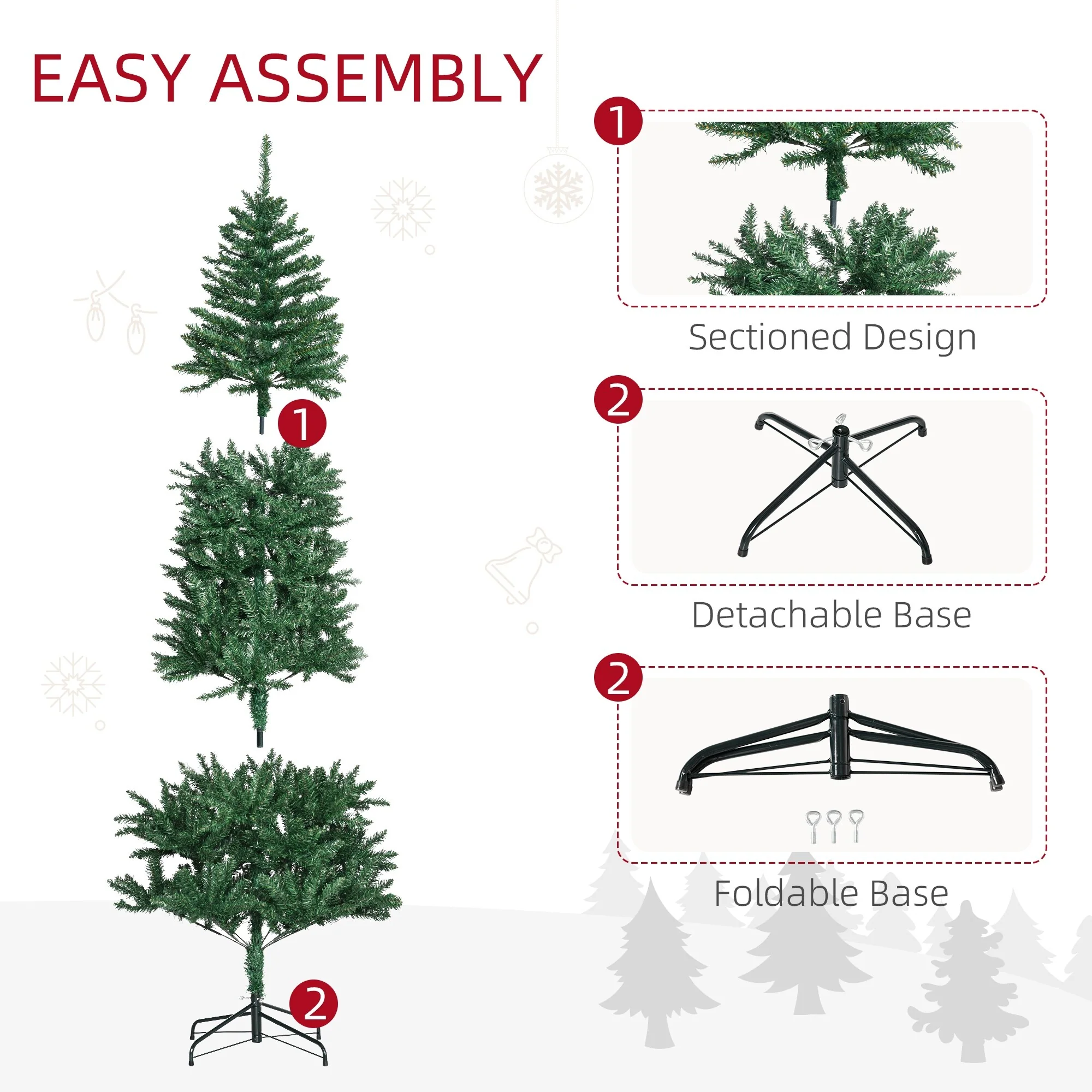 7' Slim Fir Artificial Christmas Tree with 865 Tips, Unlit Holiday Tree with Collapsible Base and Realistic Look