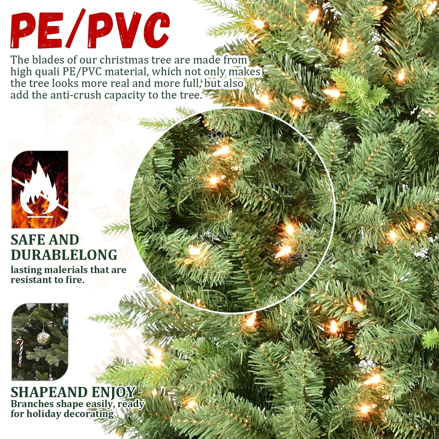 8FT/9FT Premium Spruce Artificial Xmas Tree with 2535/3509 PE & PVC Branch Tips, Hinged Branches & Foldable Base